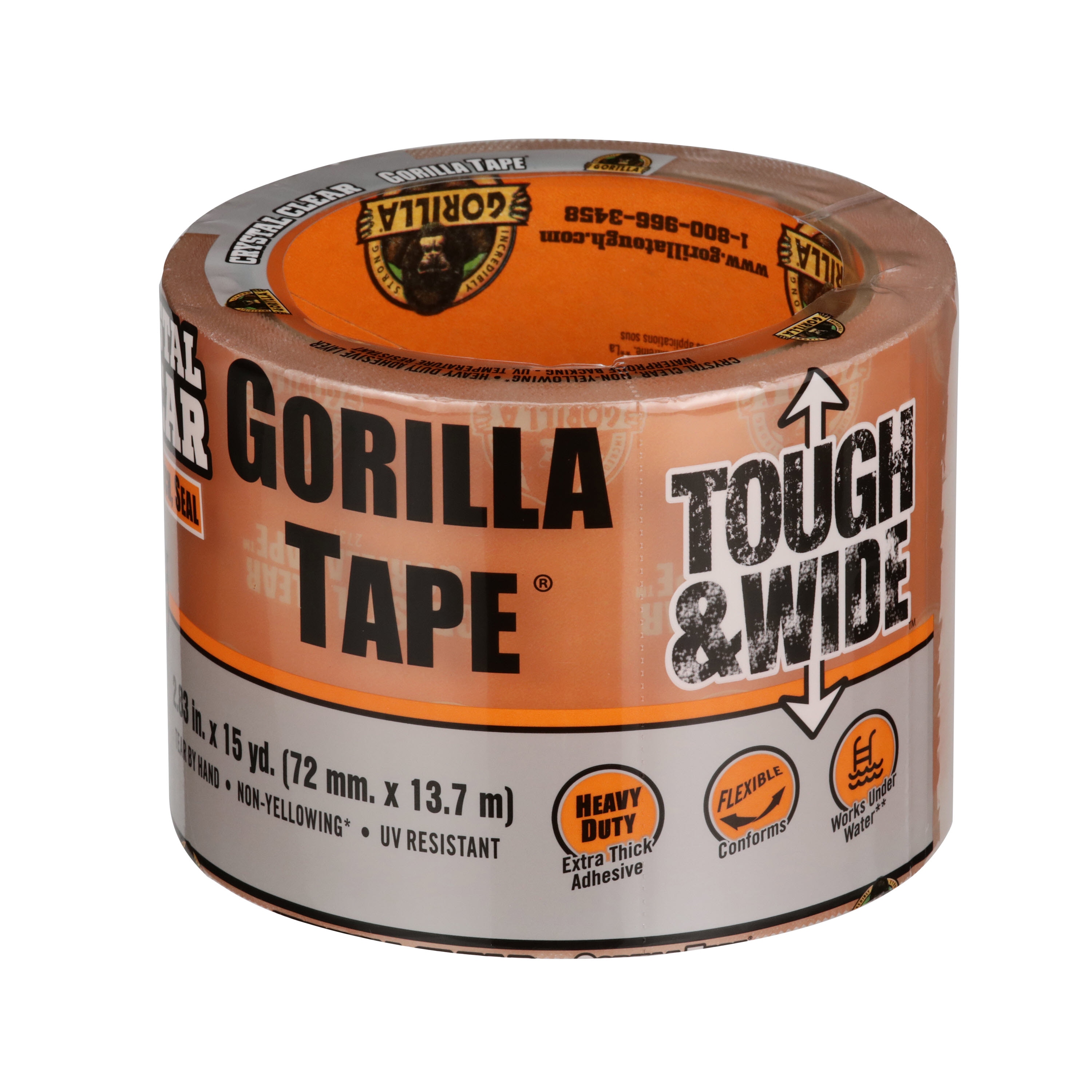 Gorilla Crystal Clear Duct Tape Heavy Duty Extra Thick 1.88 Inch X 18 Yd 1 Roll 