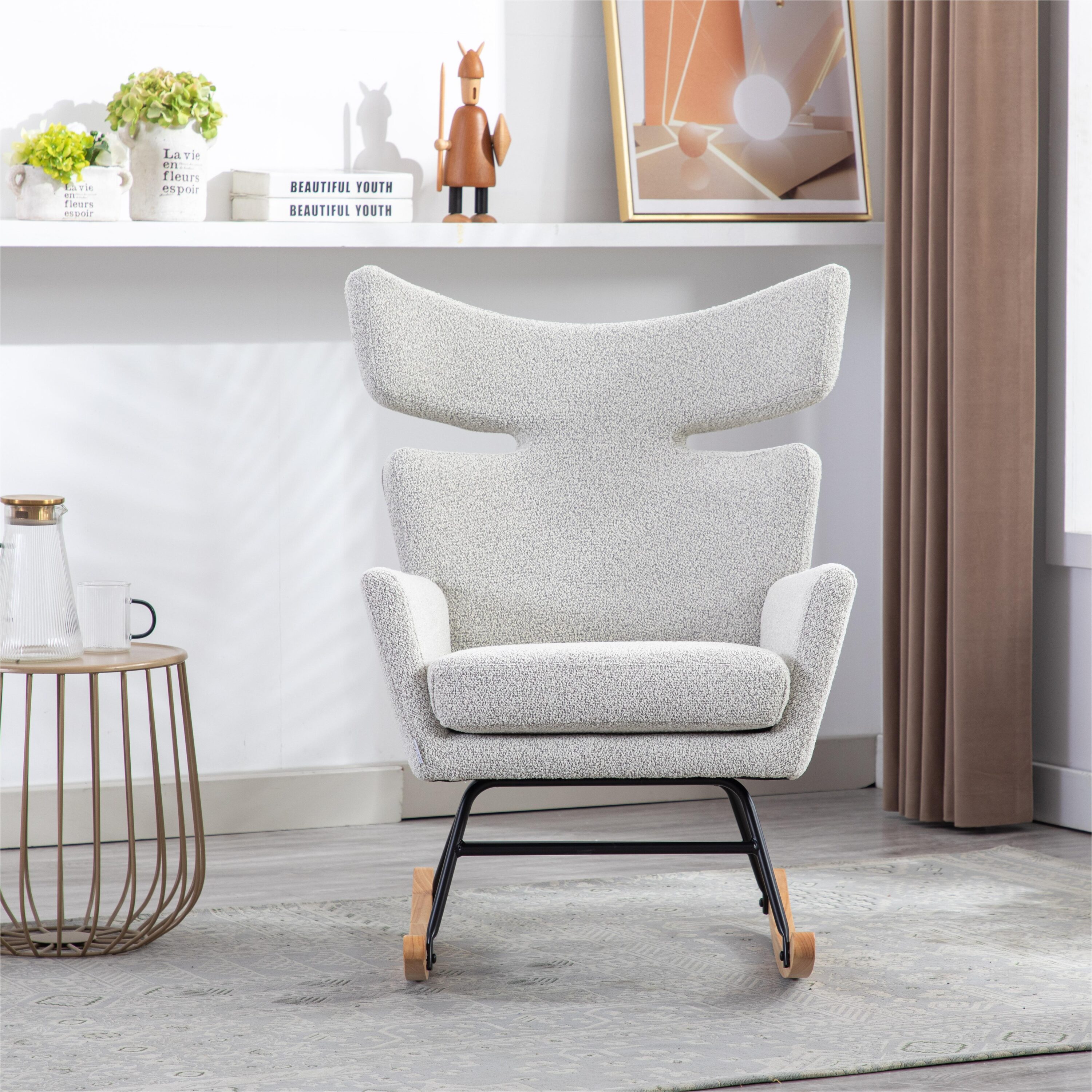 AHIOU HOME Modern Gray Linen Rocking Chair At Lowes Com   63891206 