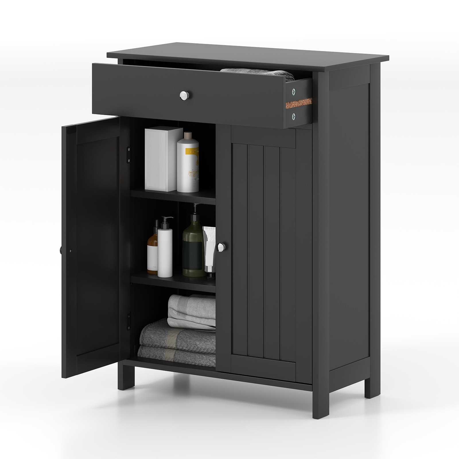 Slickblue - Adjustable Shelf 2-Door Bathroom Floor Cabinet - 23.5x31.5x12-Inches Black/White MDF ...