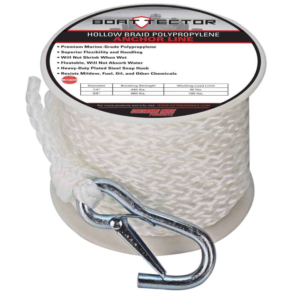 Attwood Hollow Braided Polypropylene Rope with Spring Hook, 3/8 Inch x 50  Foot for Sale, Online Boating & Marine Store
