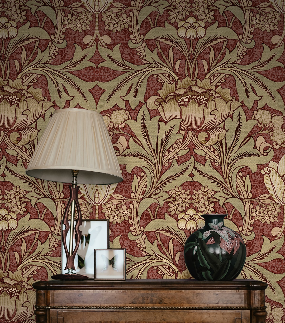 Red Clay and Lichen Floral Vinyl Peel and Stick Wallpaper