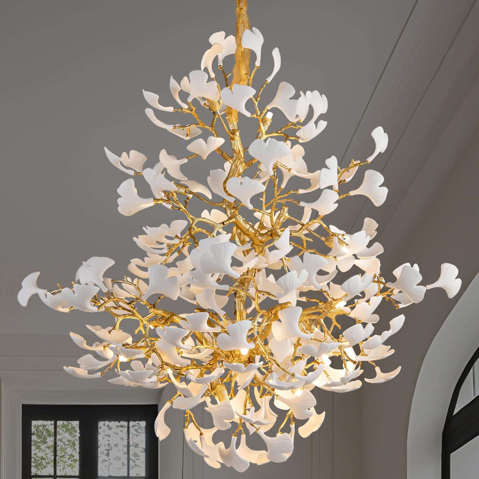 Gleam Flare Ceramic Leaf Chandeliers Branch Chandelier Brass Hanging Lights Fixtures For Dining Room Living Room Kitchen Island