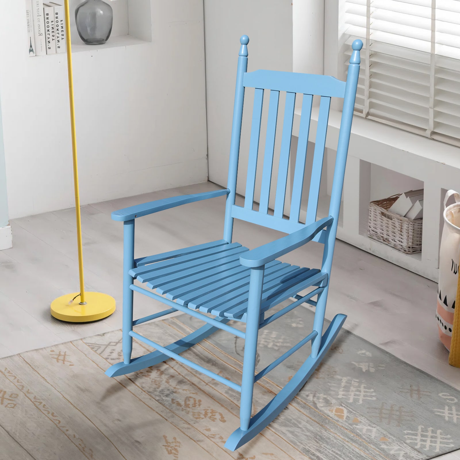 Blue Solid Wood Outdoor Rocking Chair with Arms