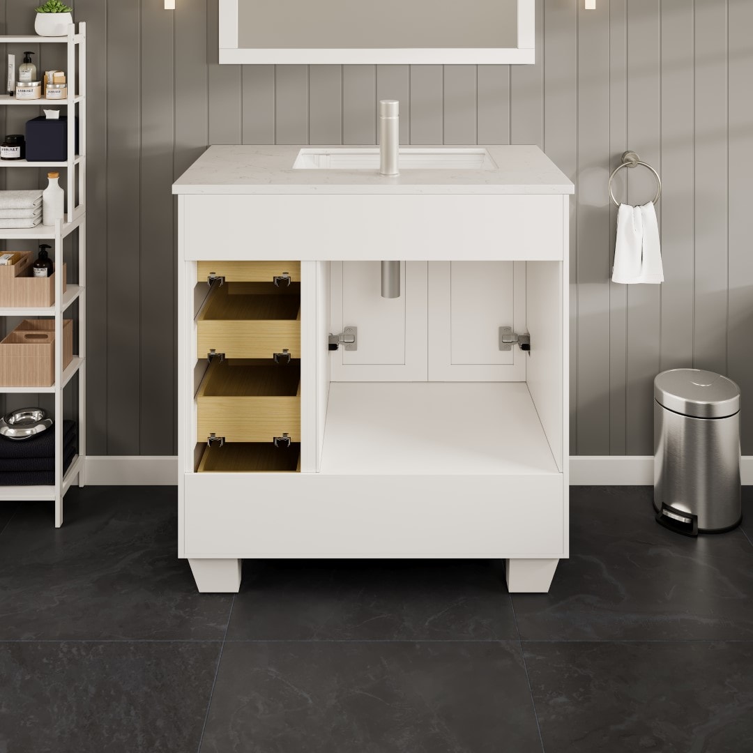 Eviva 30" White Wood Bathroom Vanity with Carrara Marble Top