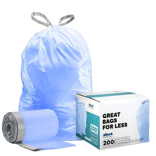 Plasticplace 10-Gallons Blue Plastic Kitchen Drawstring Trash Bag  (50-Count) in the Trash Bags department at