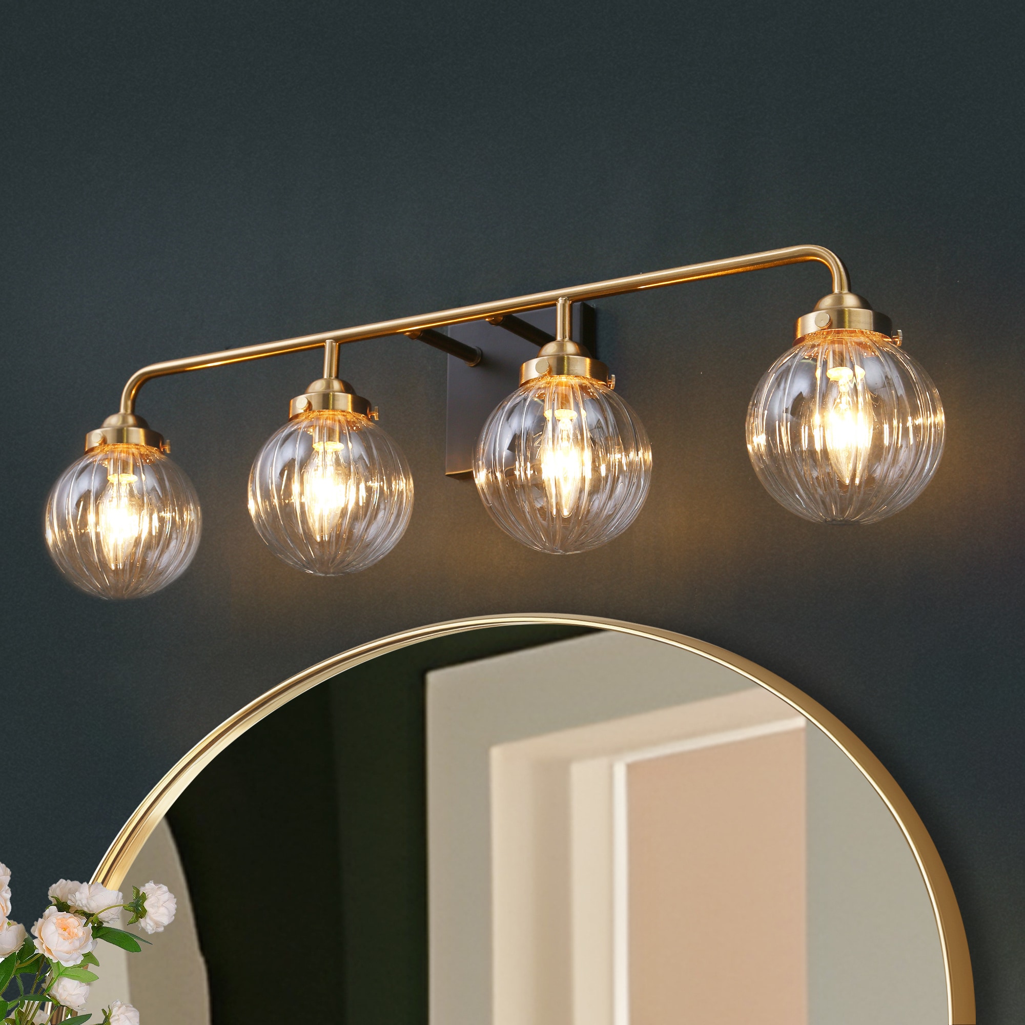 ZEVNI Modern 28.5-in 4 Light Matte Gold Mid-century Bathroom Vanity light bar
