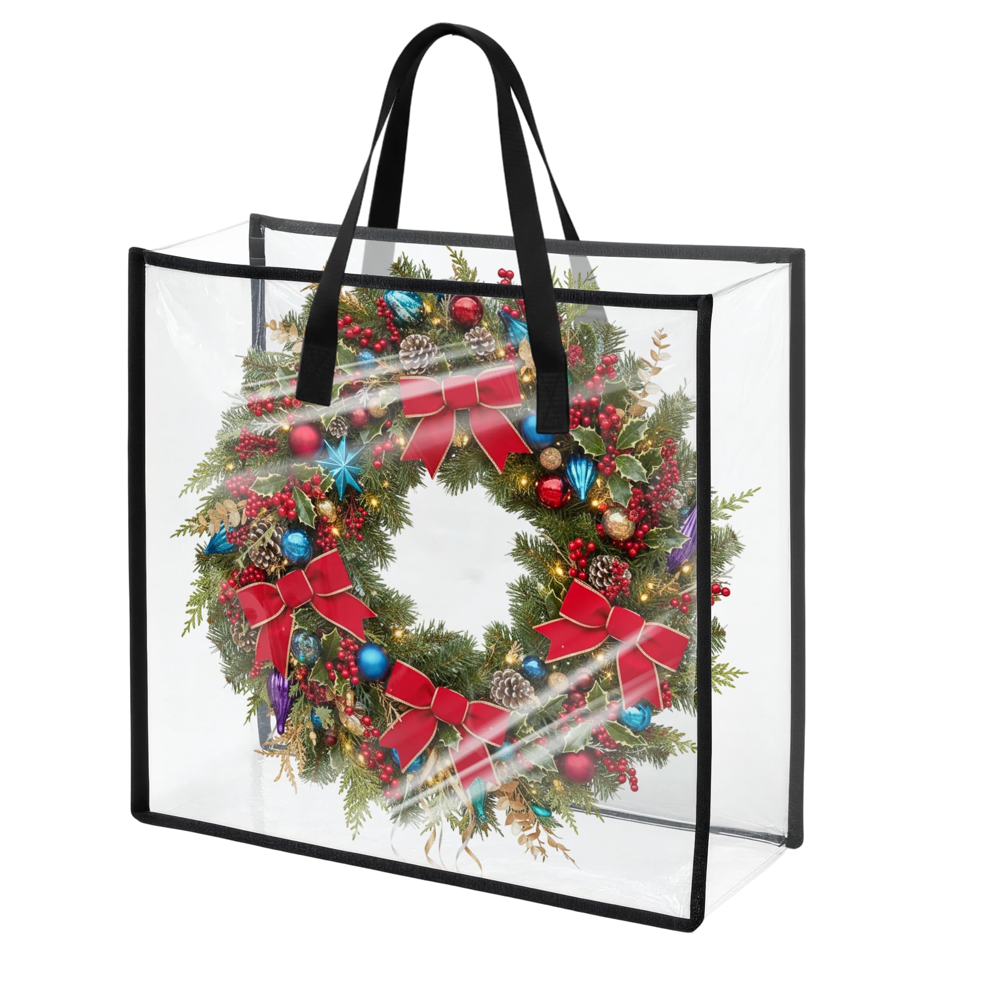 KIWDZFU  26 Inch Large Wreath Storage Container Clear Storage Bag with Zipper and Handles for Christmas Wreaths Blankets Bedding Heavy Duty