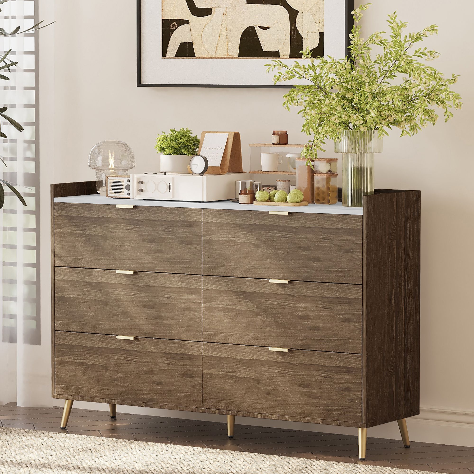 Yiekholo LL-1855AAB Walnut Pine 6 -Drawer Standard dresser