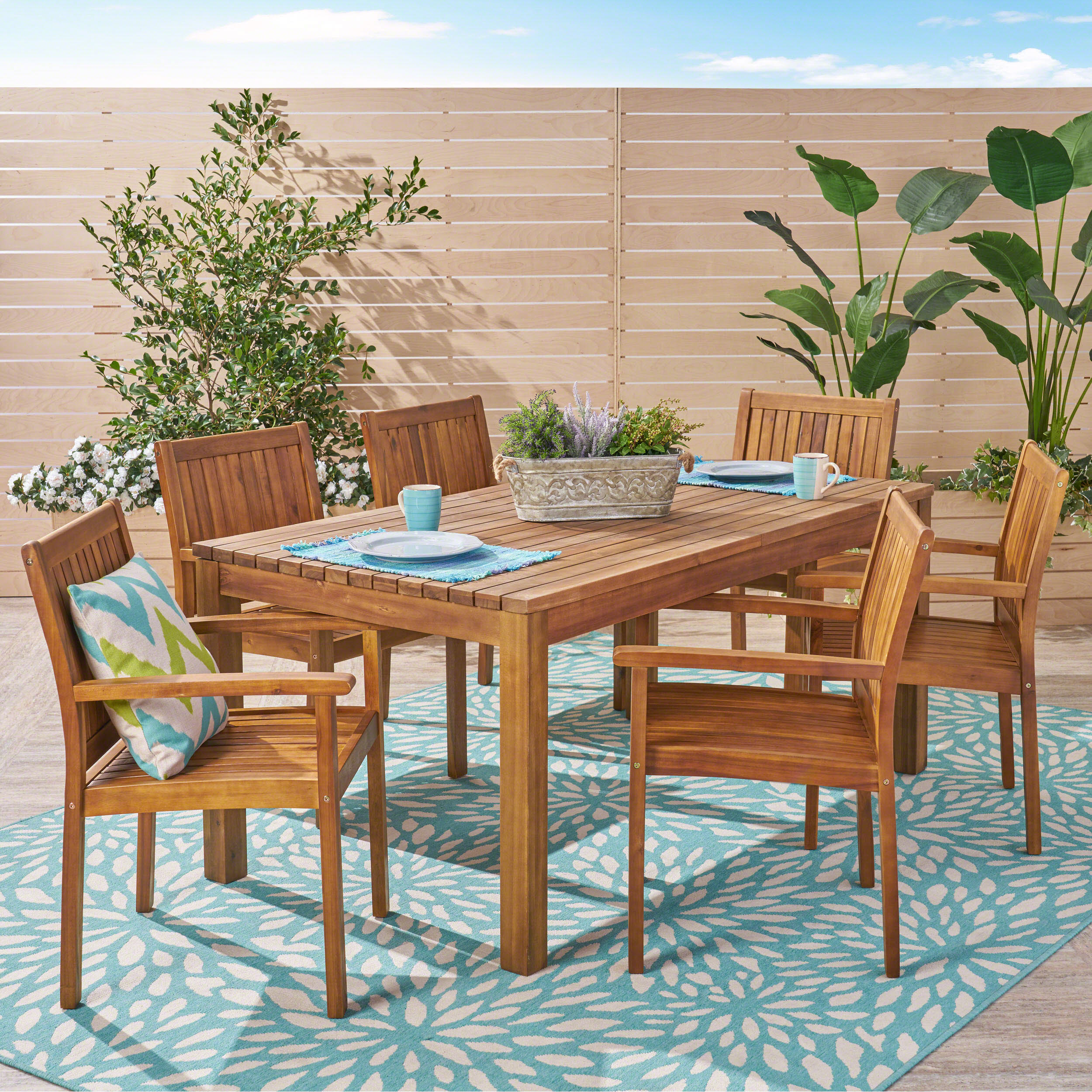 Christopher Knight Home 305434 Wiloson Outdoor 7 Piece Acacia Dining Set Teak Finish