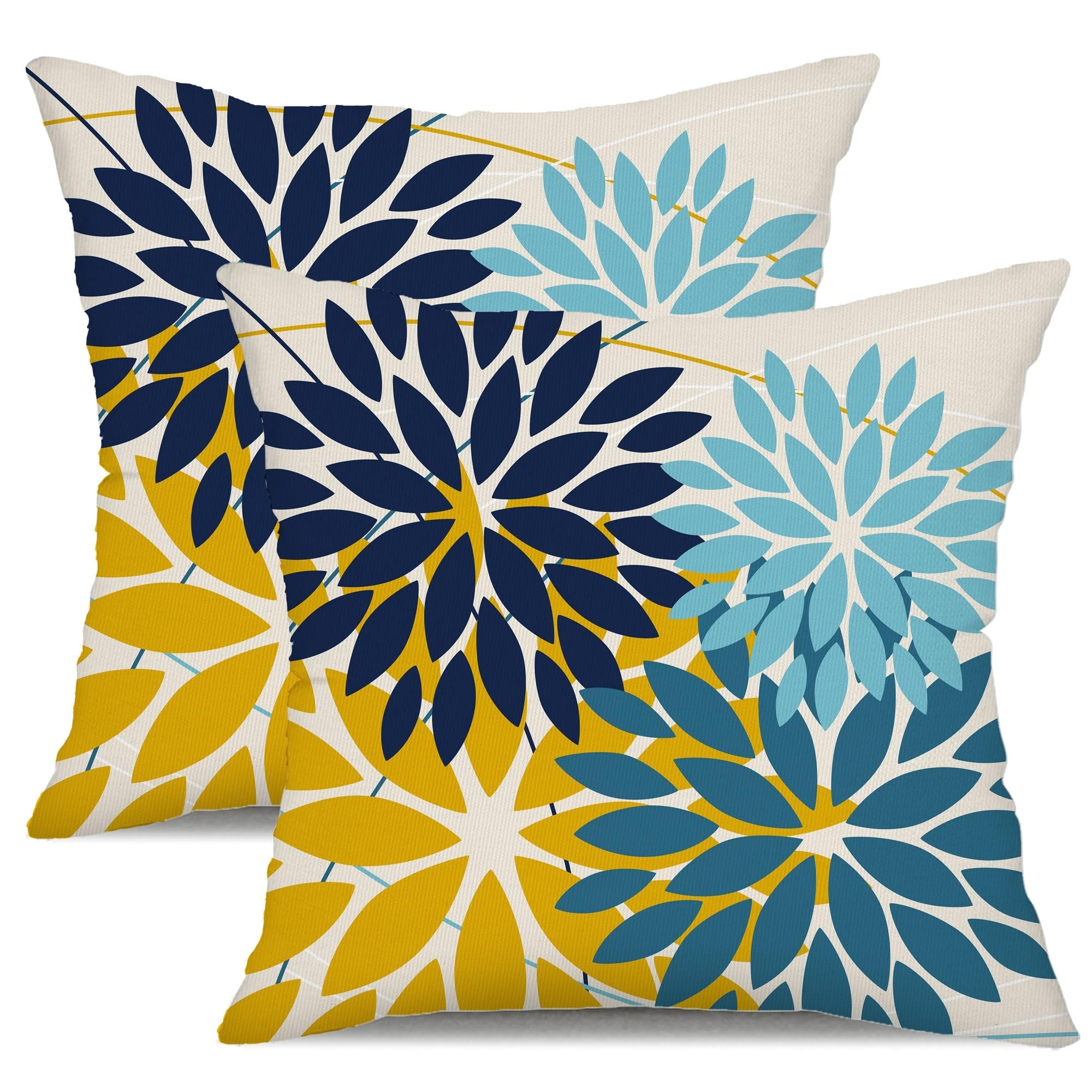 Phewnyzo Outdoor Pillow Covers Set of 2 18x18 Inch Waterproof Green Yellow Blue Flower Decorative for Patio Furniture Garden Couch Soft #LPW0515W079