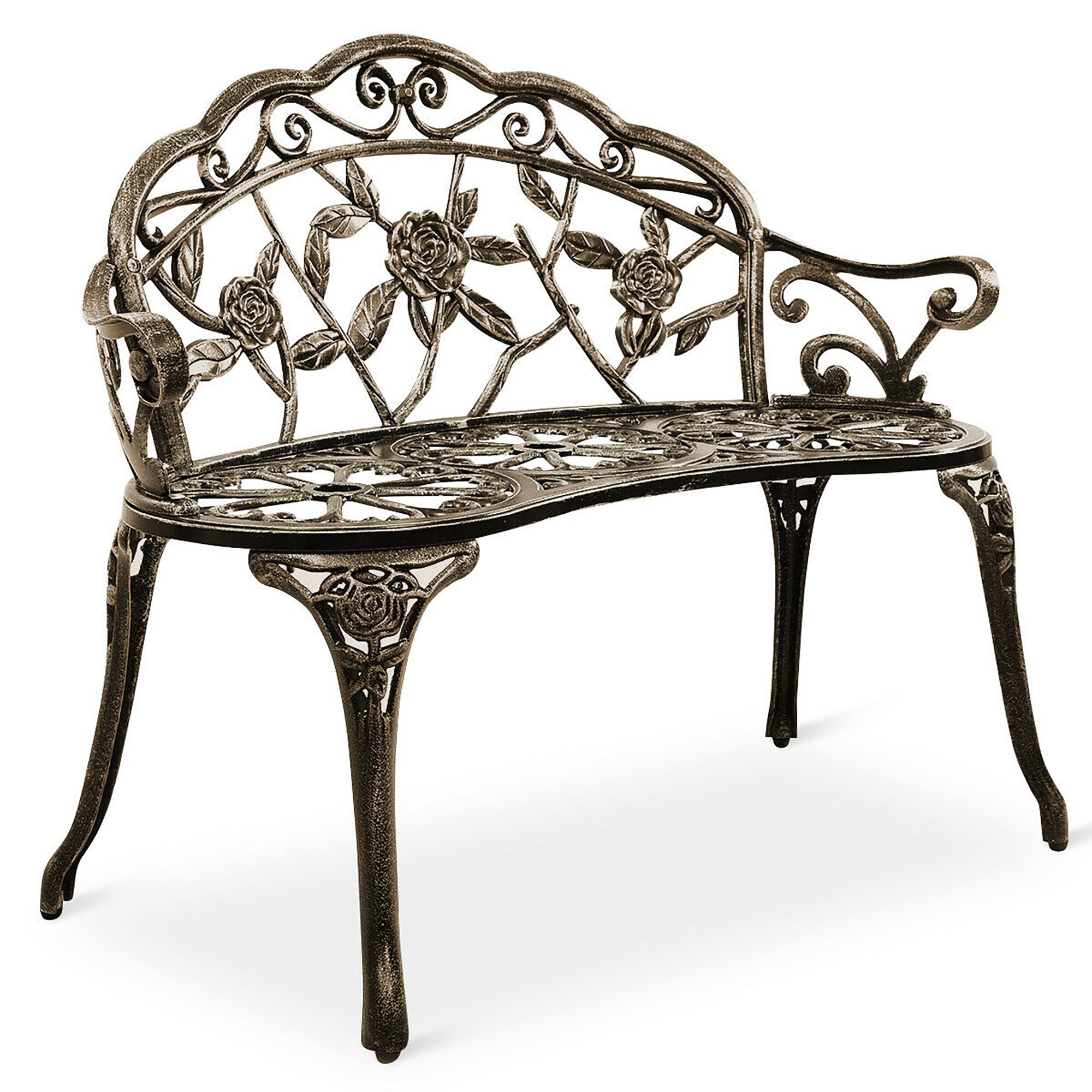 BABOOM BOM-80CP-CO Garden Bench Chair 39.5-Inches W x 31-Inches H Accented bronze Aluminum Garden Bench