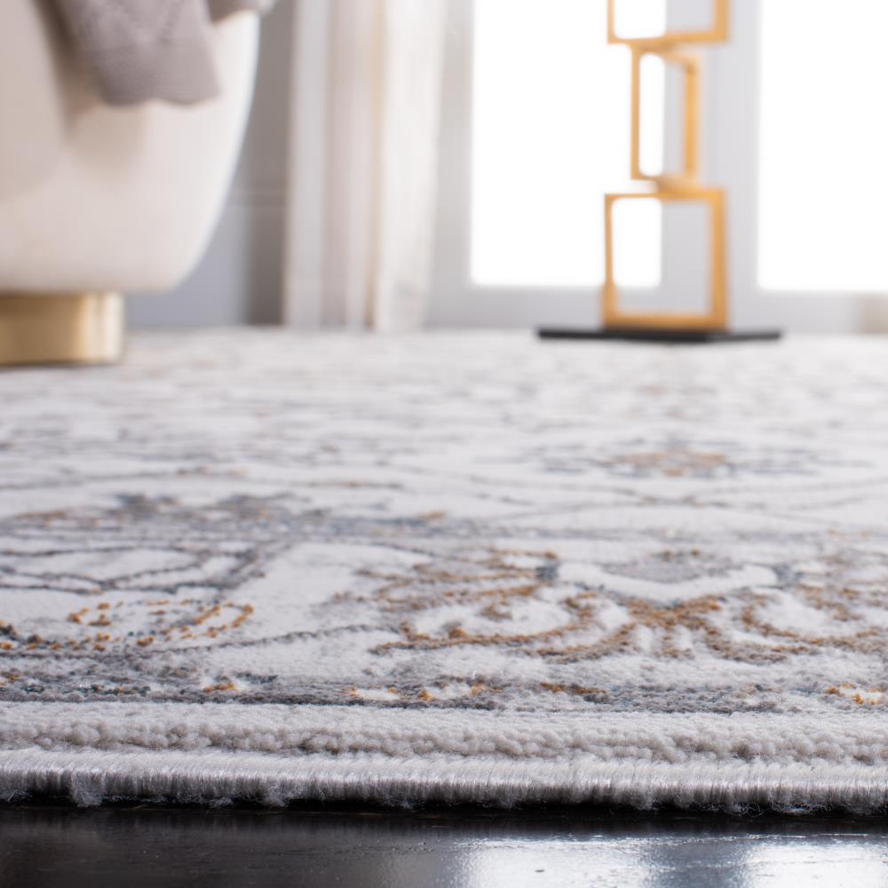 Light Grey and Grey Synthetic Hand-Knotted Rectangular Rug, 4' x 6'