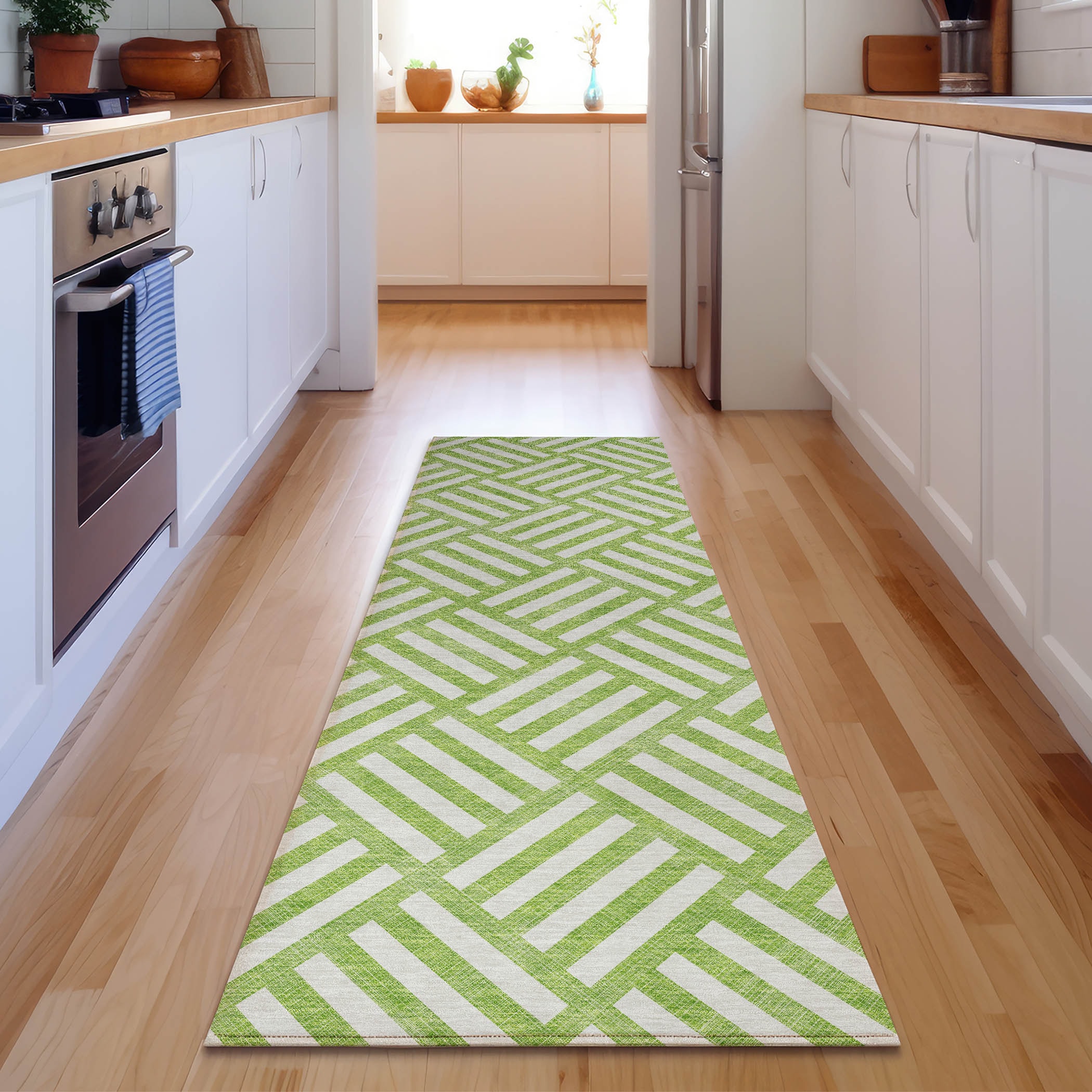 Addison Rugs AMF620LM2X8 Mayfield AMF620LM 2 x 7 (ft) Polyester Lime Rectangular Indoor Geometric Machine washable Runner rug