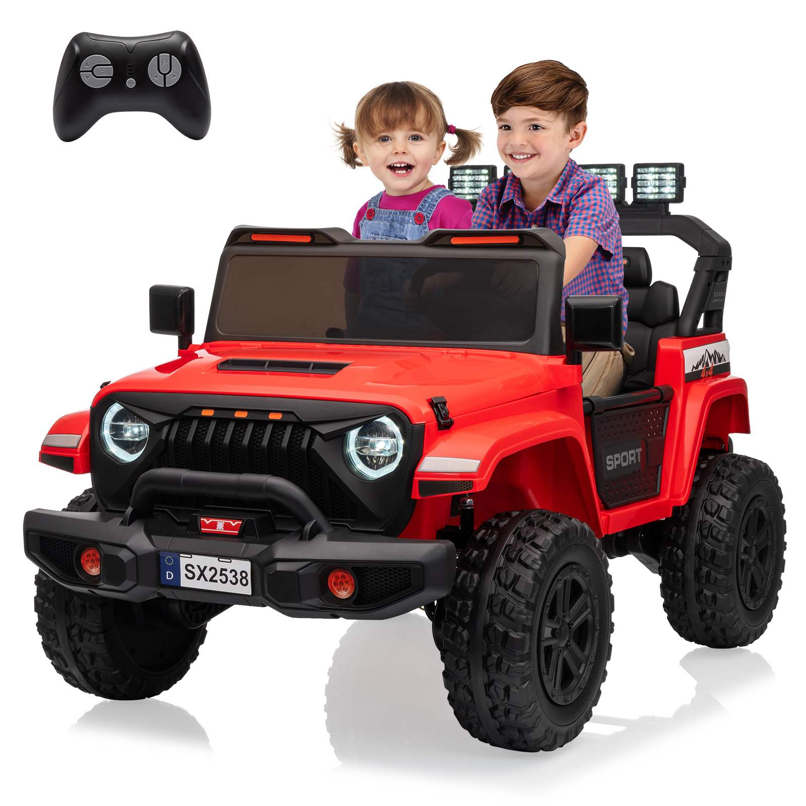 Qeetex SUN-PTG-334VUW9U 24V Kids Electric Ride On Car 2 Seater for Ages 3 to 8 Red