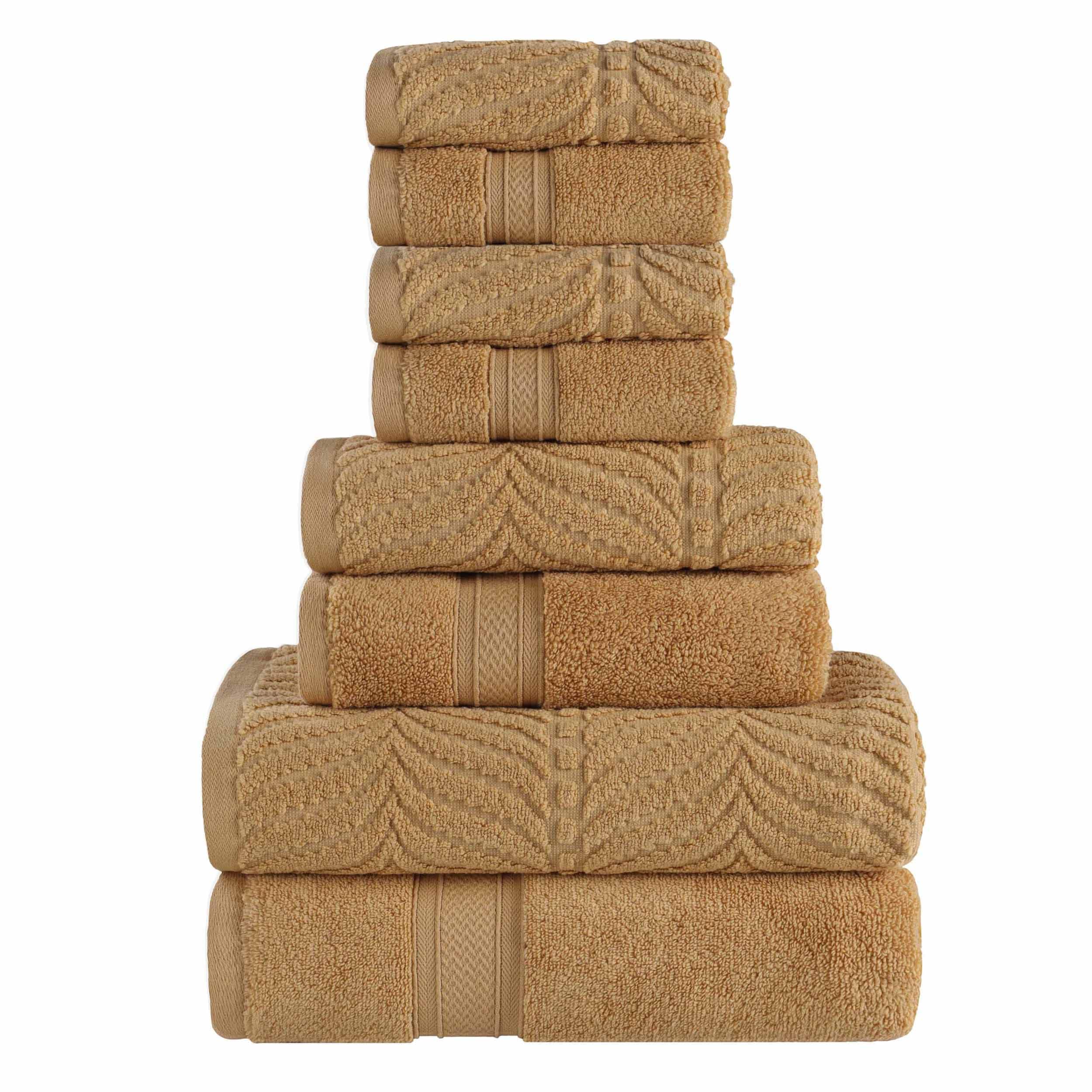 Slickblue 8-Piece Cotton Quick Dry Zero Twist Chevron Bath Towel Set with Face Towels Hand Towels and Bath Towels Multiple Color Options #D-SI-1010