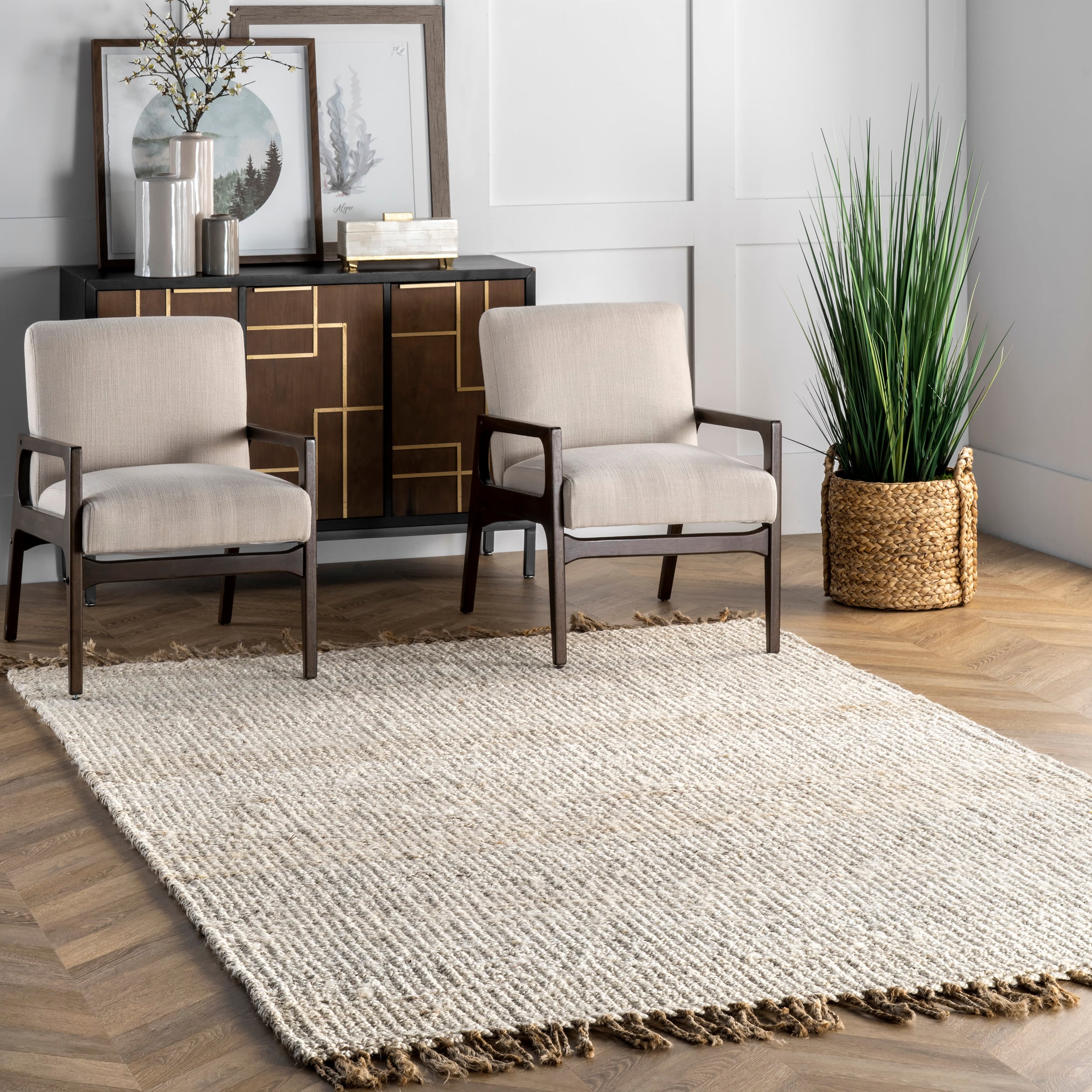 nuLOOM CLAL01A-406 Aloha 4 x 6 (ft) Loomed Jute Off White Rectangular Indoor Solid Farmhouse/Cottage Area rug