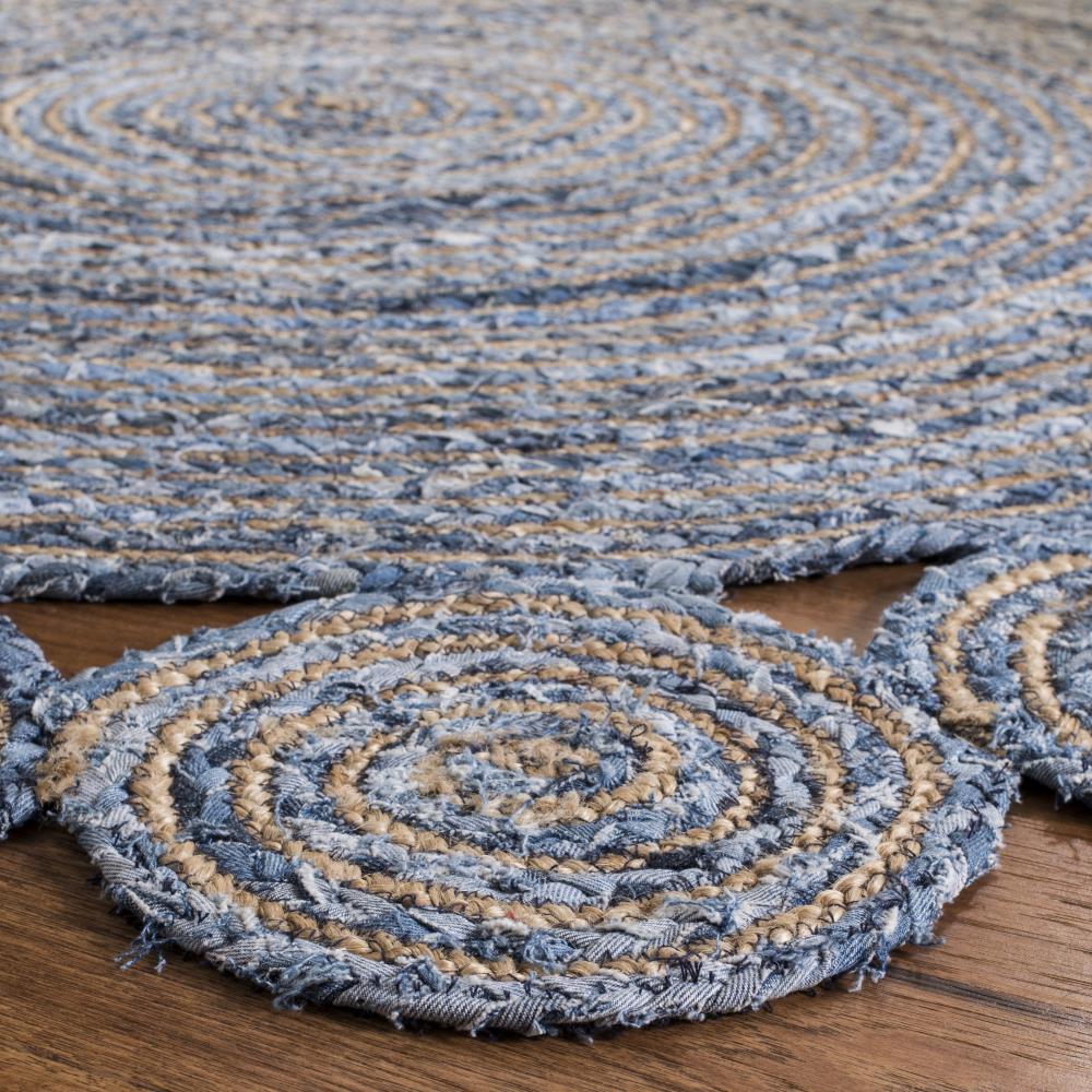 Handwoven Coastal Charm Blue/Natural Cotton Round Rug, 6'