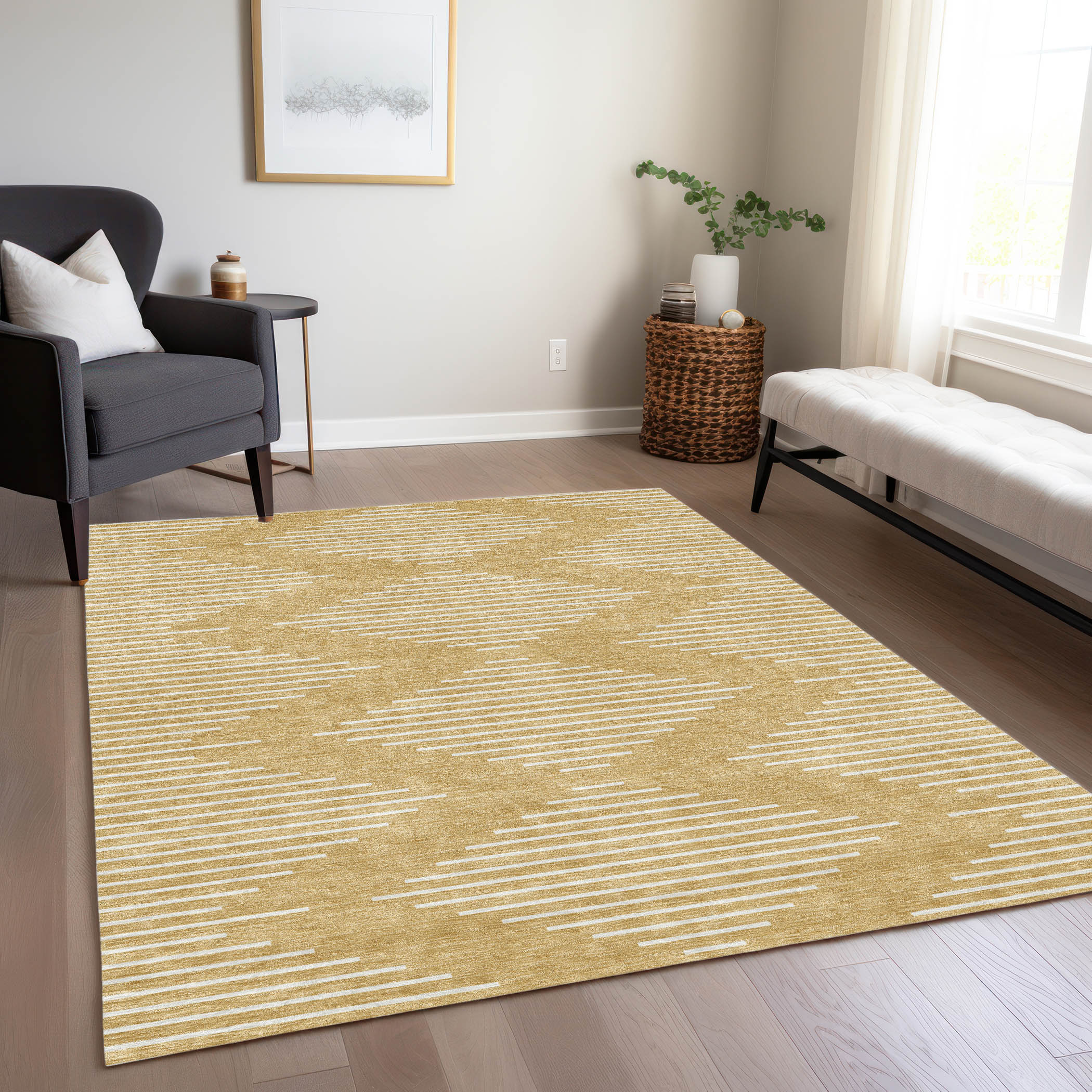 Addison Rugs ACN1016GO3X5 Chantille ACN1016GO 3 x 5 (ft) Polyester Gold Rectangular Indoor/Outdoor Geometric Machine washable Area rug