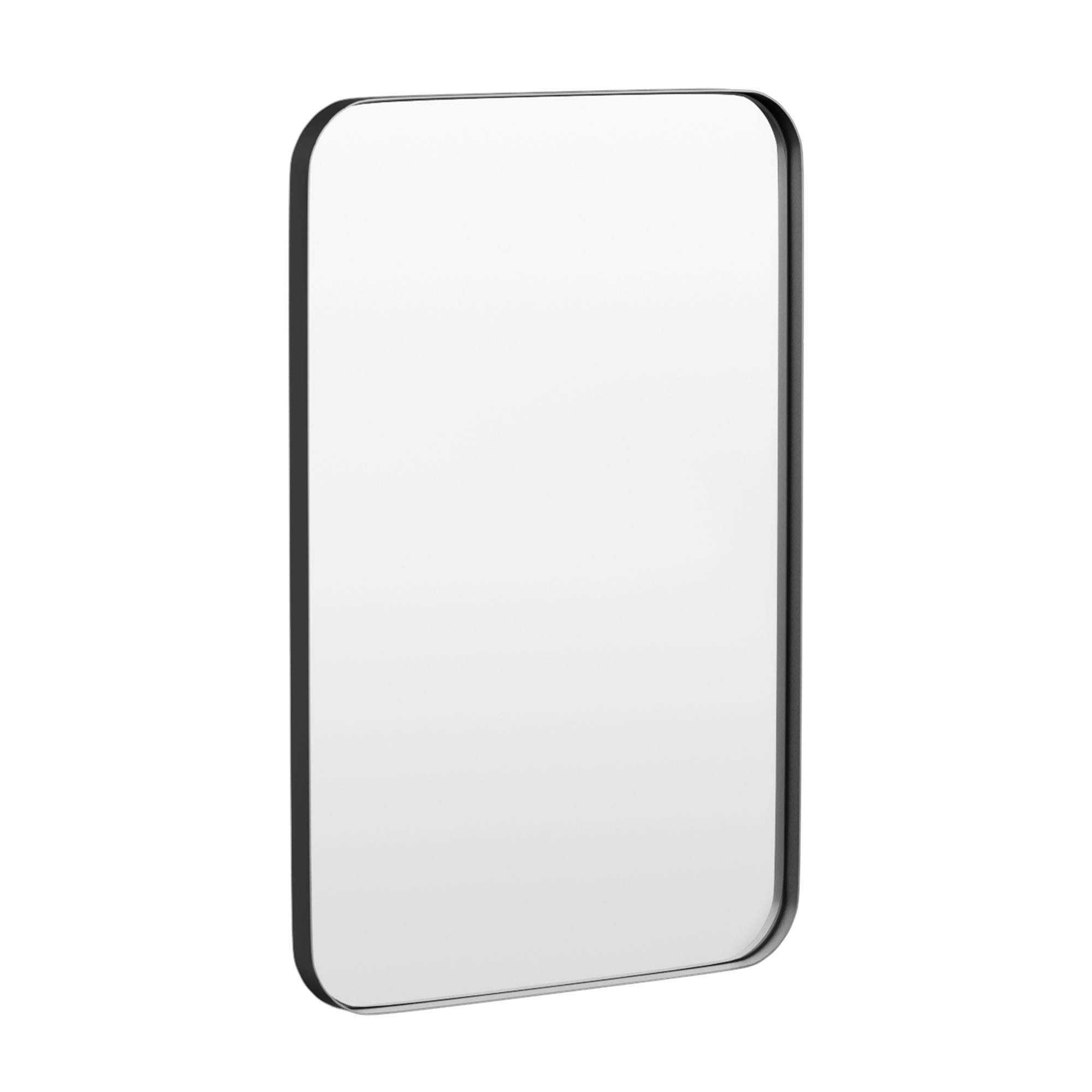 LOVMOR Y-TM2436-B 24 in. W x 36 in. H Tempered Glass Rounded Rectangle Framed Wall-Mounted Bathroom Vanity Mirror in Black
