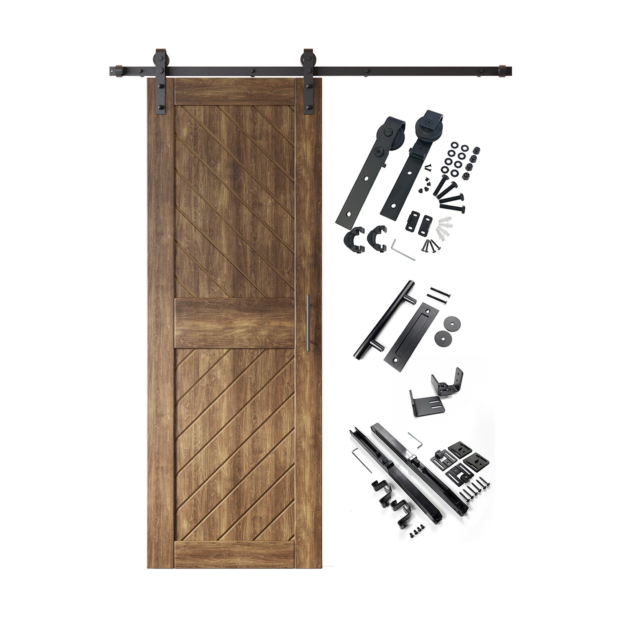 HOMACER YT1H066C-XT4-3084-WA 30-in x 84-in Dark Walnut Prefinished Non-standard Pine Wood Solid core Single Barn Door (Hardware Included)