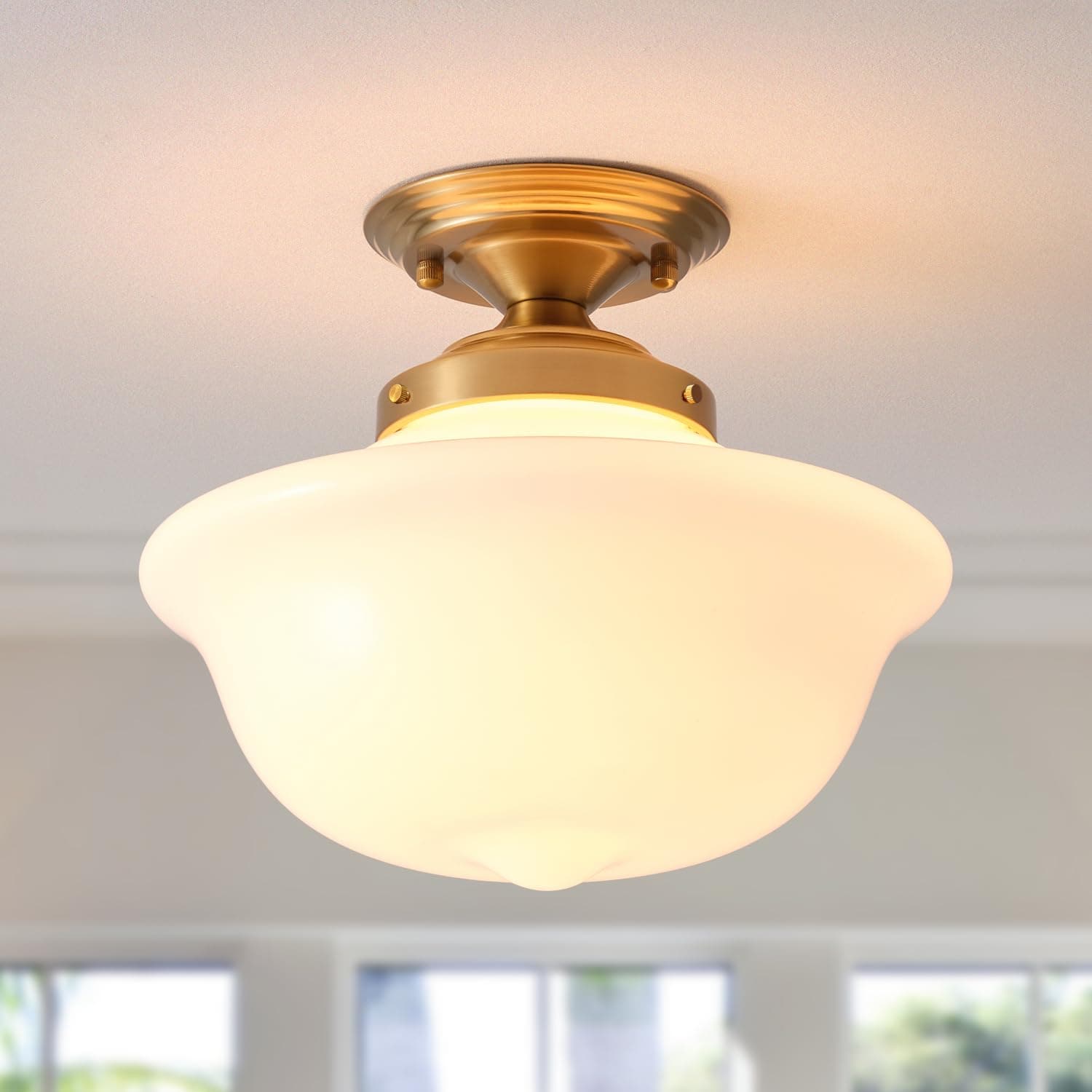 AOIZGMY  Twelve Inch Black Finish Milk Glass Semi Flush Mount Ceiling Light Fixture for Kitchen Hallway Entryway durable home