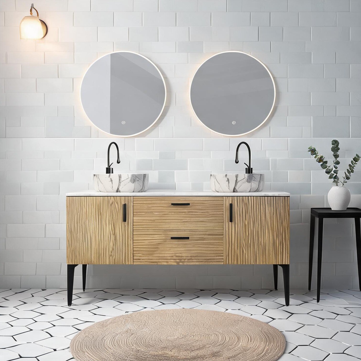 chillscreamni Carrara White and Oak 59.1 x 19.1 x 34.1 in Bathroom ...