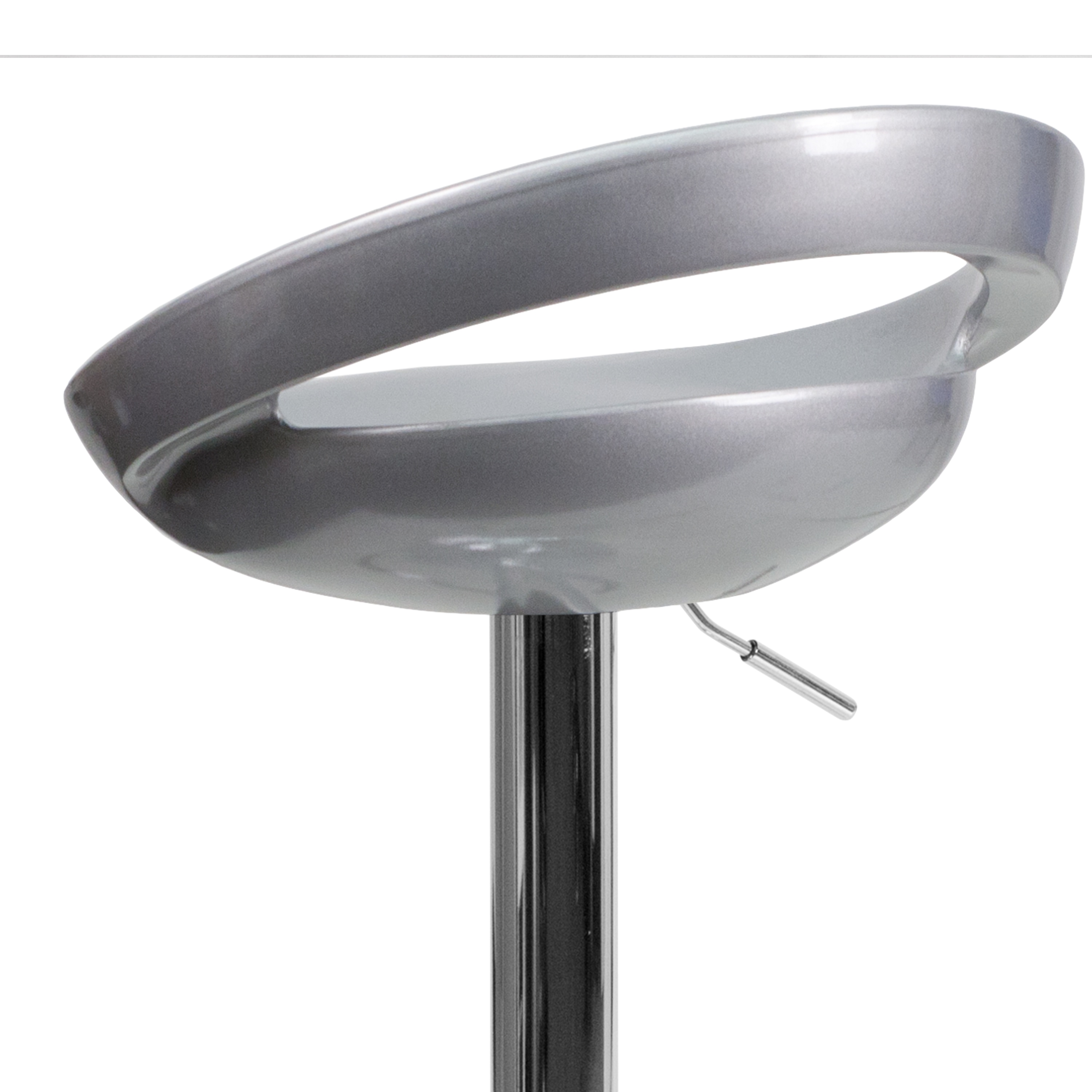 Sleek Silver Swivel Adjustable Height Backless Barstool