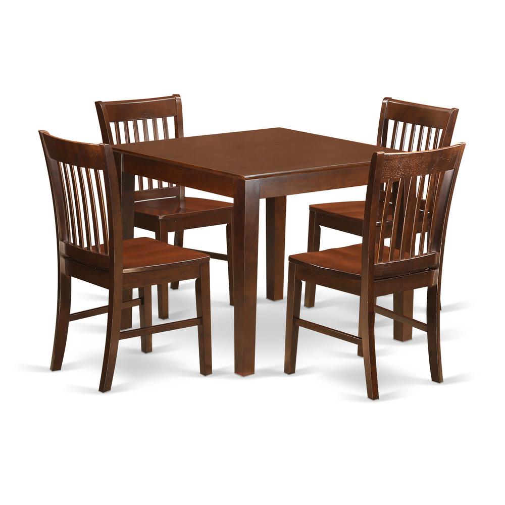 East West Furniture OXNO5-MAH-W 5 PC Kitchen Table set with a Table and 4 Dining Chairs in Mahogany