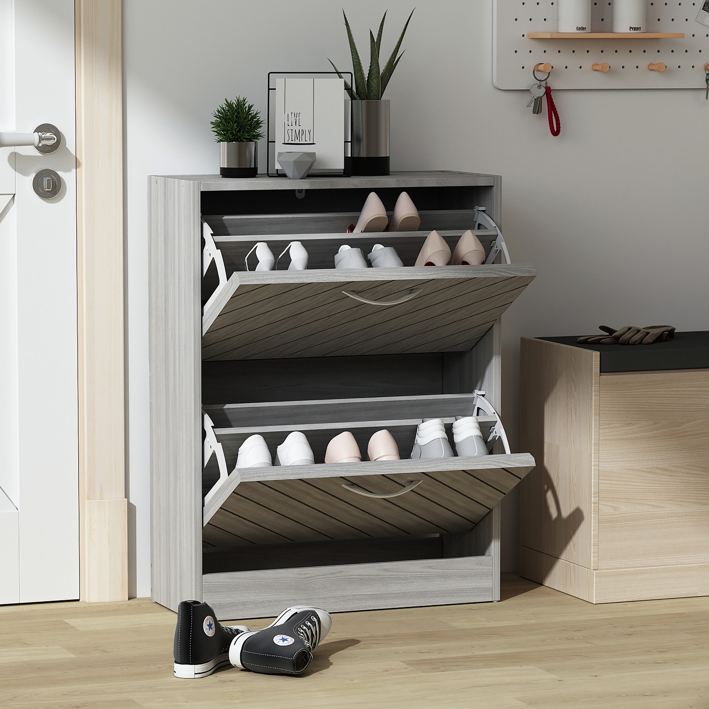 22.4 Shoe Storage Cabinet with 3 Flip Drawers Wood/ Grey by