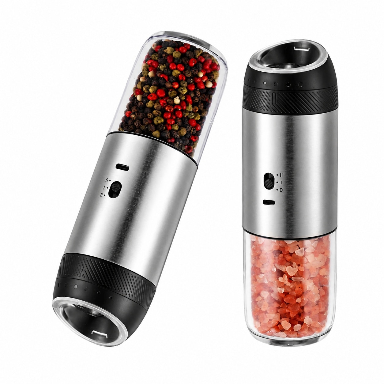 Aoibox  2 Pack Electric Gravity Salt and Pepper Grinder Set Adjustable Coarseness One Hand Operation Stainless
