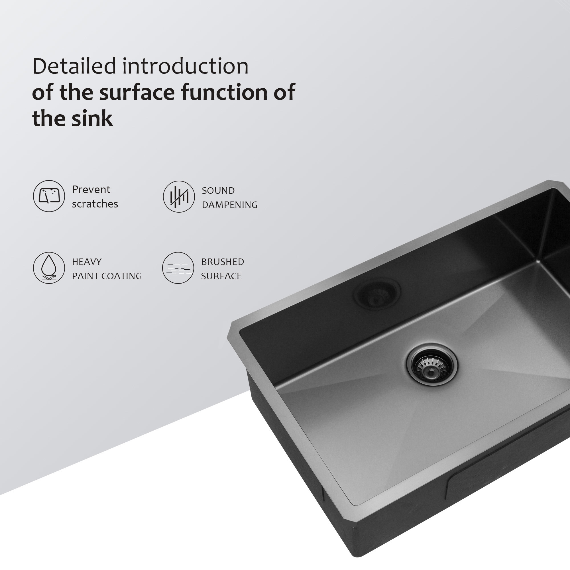 LOVMOR 30x18x9in Gunmetal Black Undermount Kitchen Sink 16 Gauge