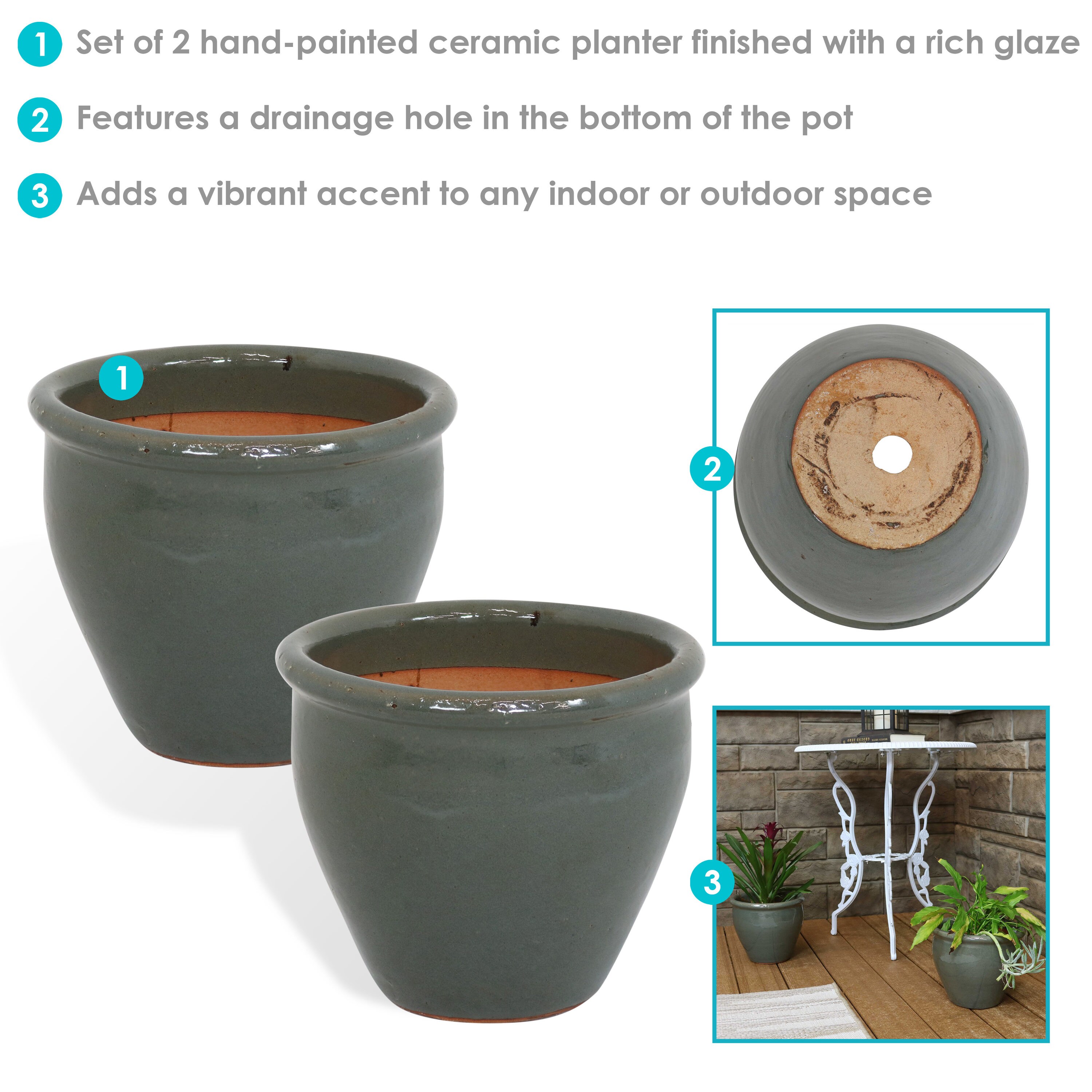 Chalet Glazed Ceramic Indoor/Outdoor Planters, Gray - Set of 2