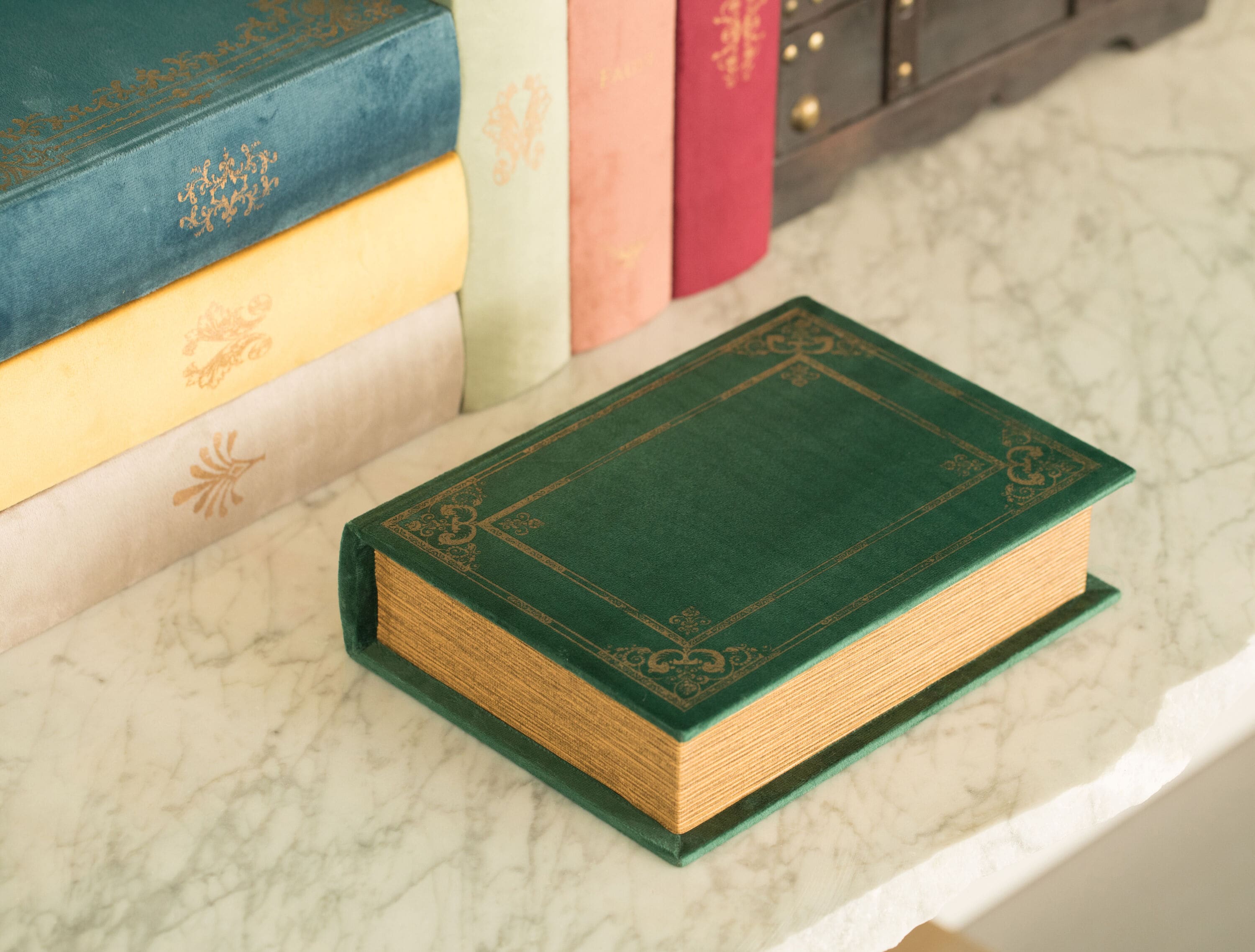 Vintage Green Velvet Book-Inspired Trinket Storage Box