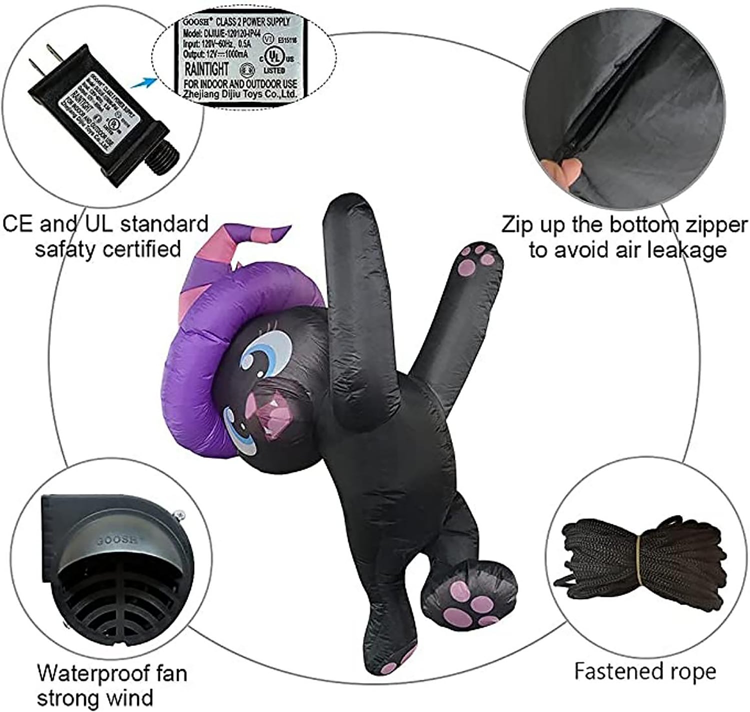 4.9 FT Black Cat Halloween Inflatable with LED Lights