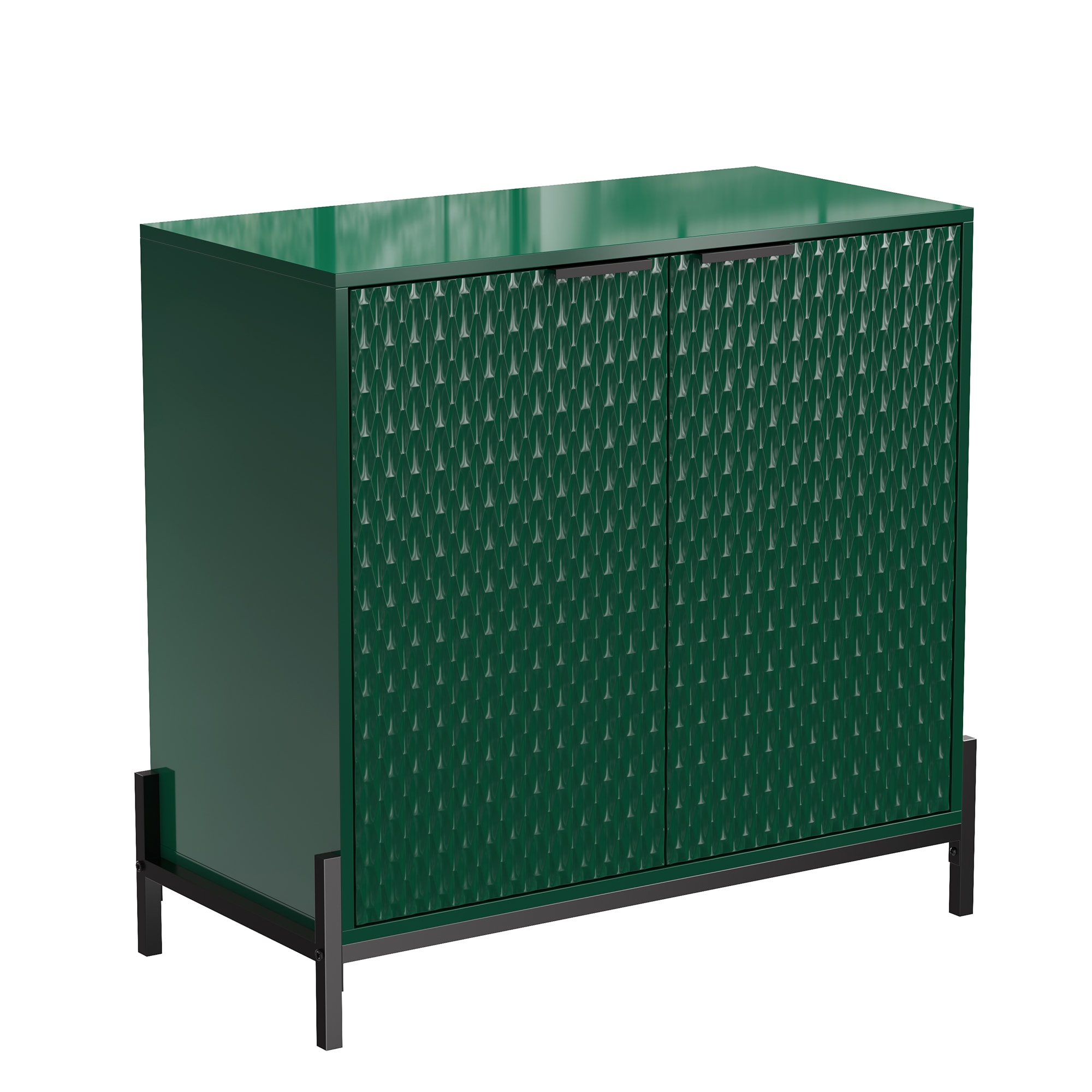 Green Glossy MDF Freestanding Accent Cabinet with Adjustable Shelving