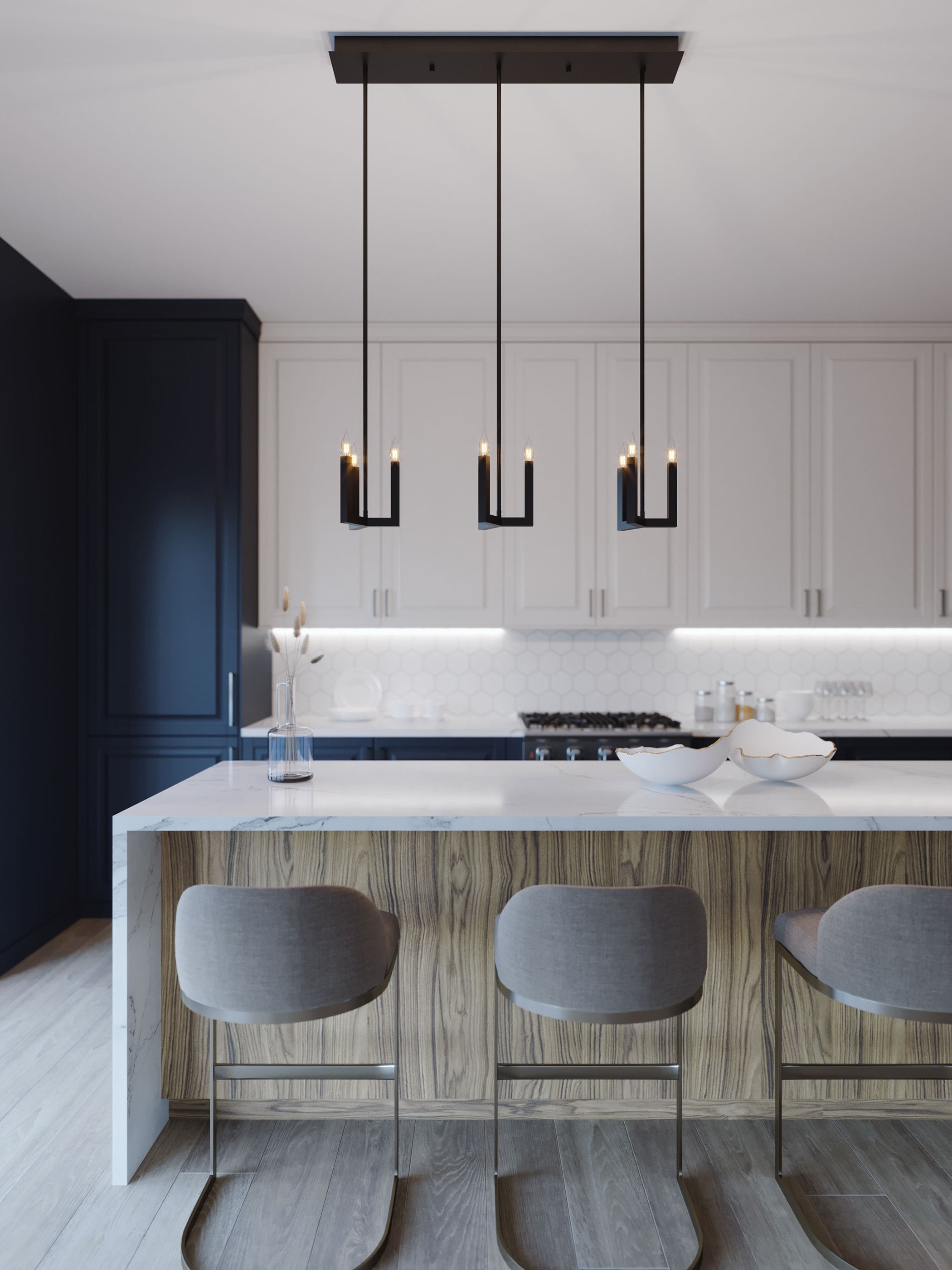 AFX GRCP07CBBKLNR3 Grace 9 -Light Black Transitional Linear Small Hanging Pendant light