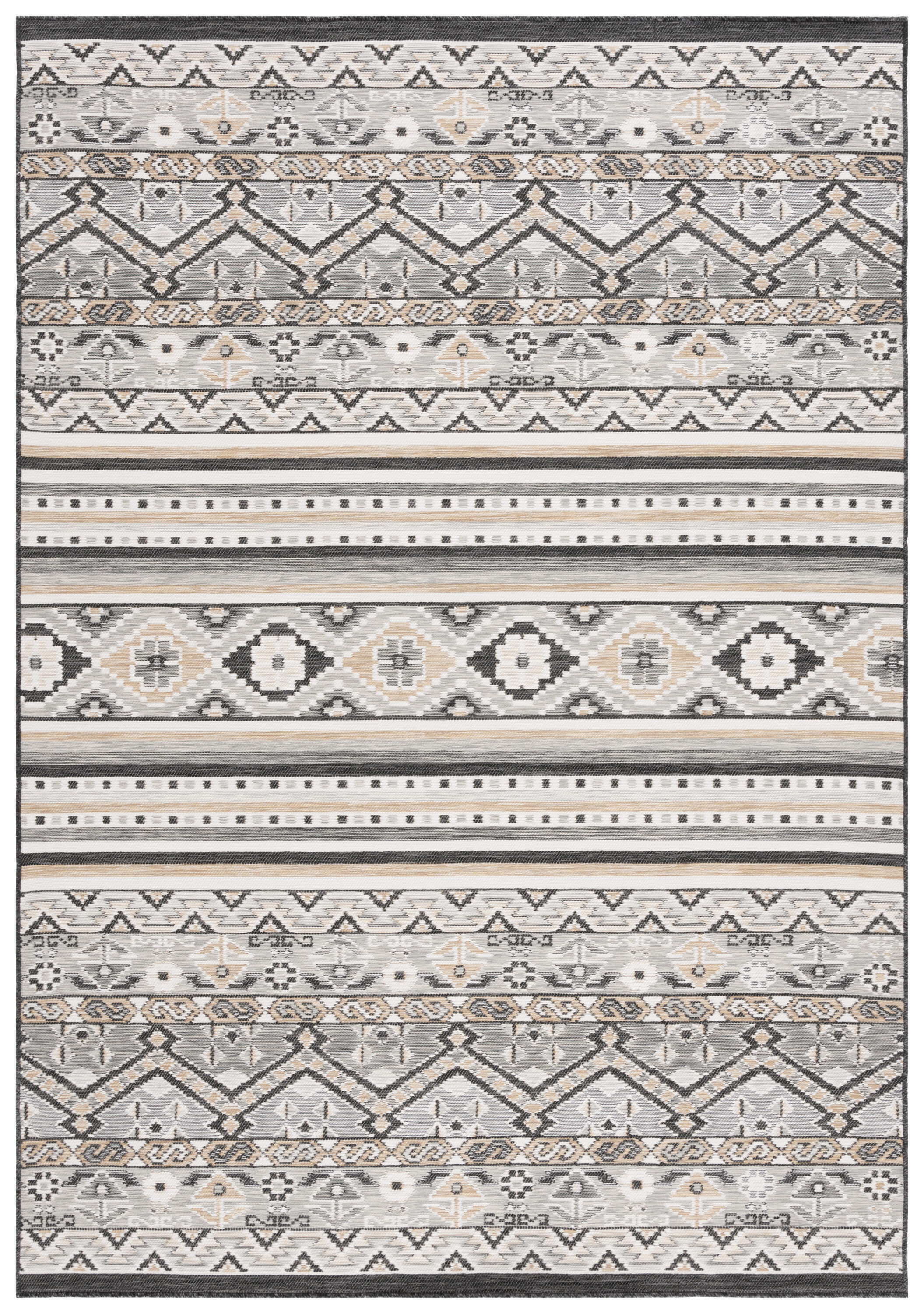 Safavieh SUN629F-5 5 x 8 (ft) Loomed Gray/Beige Black Rectangular Indoor/Outdoor Floral/Botanical Mid-Century Modern Area rug