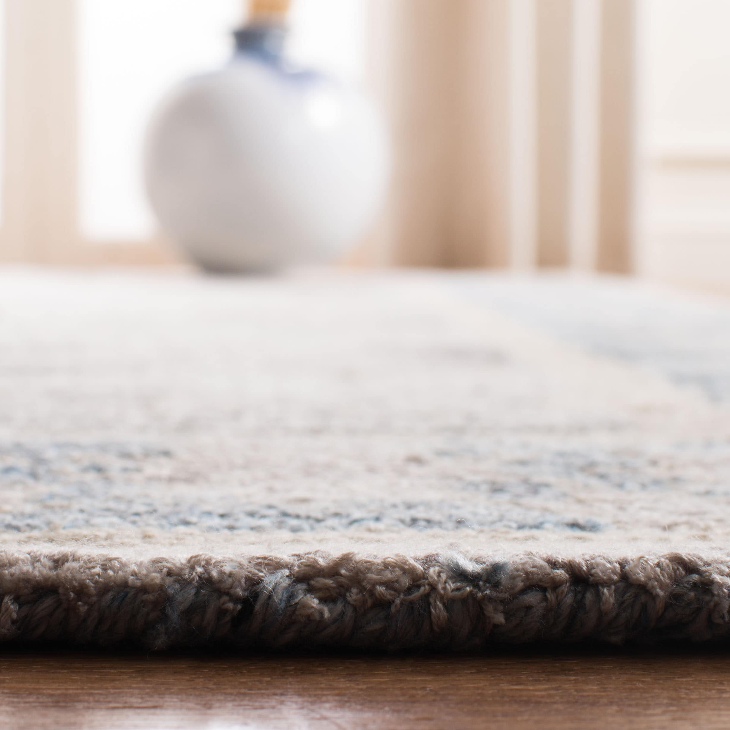 Handmade Blue and Beige Wool Abstract Runner Rug, 2'-3" x 8'
