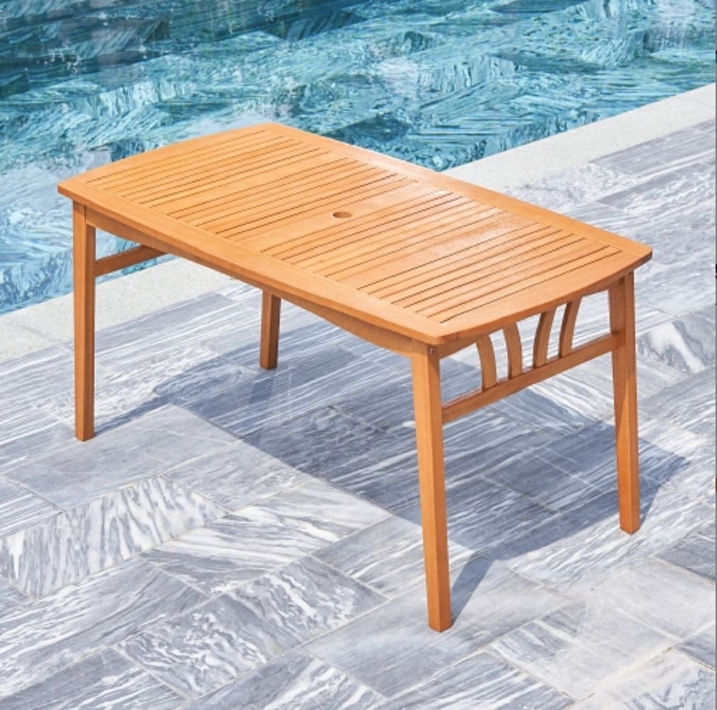 ZAKLOOP WUV1961 Wooden Outdoor Dining Table Rectangle Outdoor Balcony Table 35-in W x 62-in L with Umbrella Hole