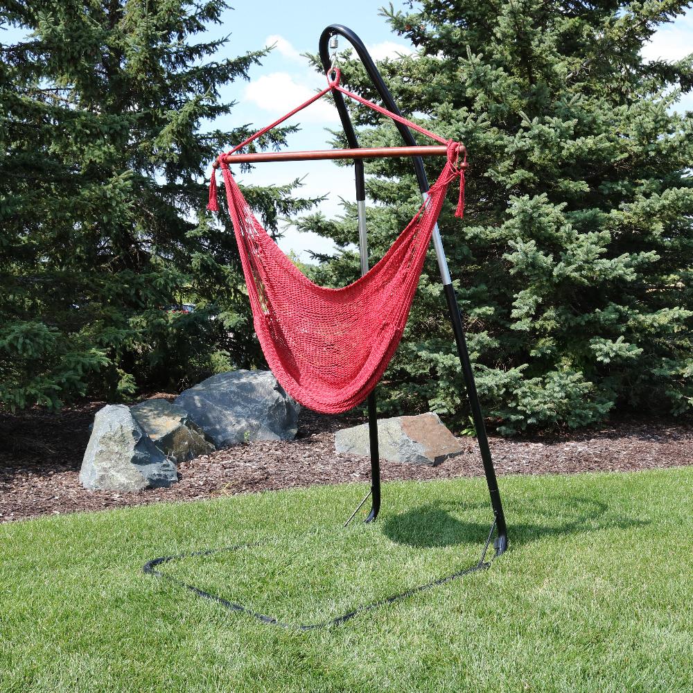 Sunnydaze Decor CHC-RD-COMBO Sunnydaze Caribbean Extra Large Hammock Chair with Stand Red Fabric Hammock chair with Stand