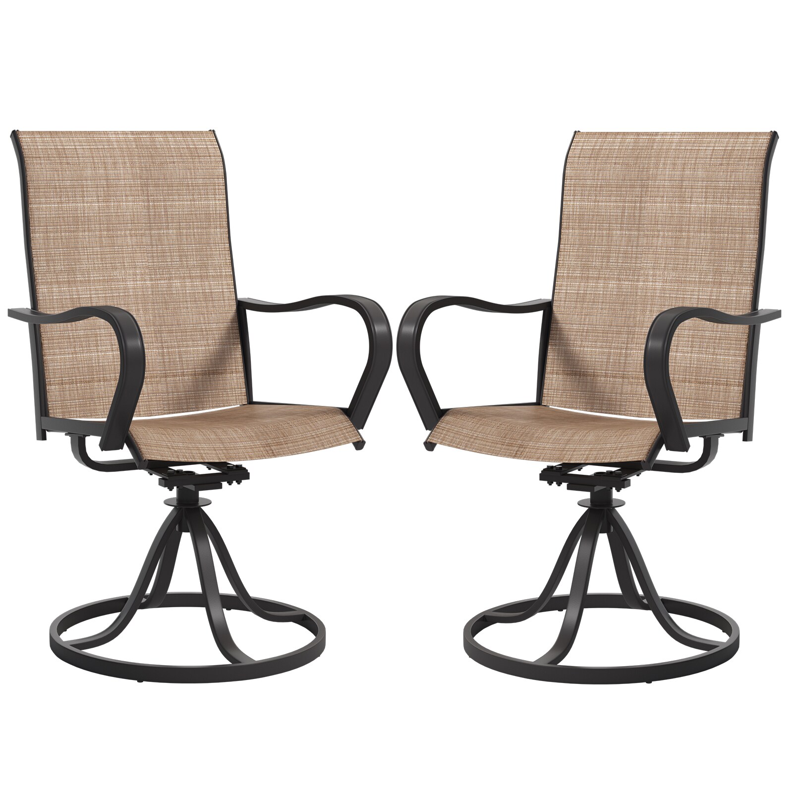 AOXUN G23005-WF-2 Patio Chair Set of 2 Rattan Brown Iron Frame Swivel rocker Dining Chair with Brown Woven Seat
