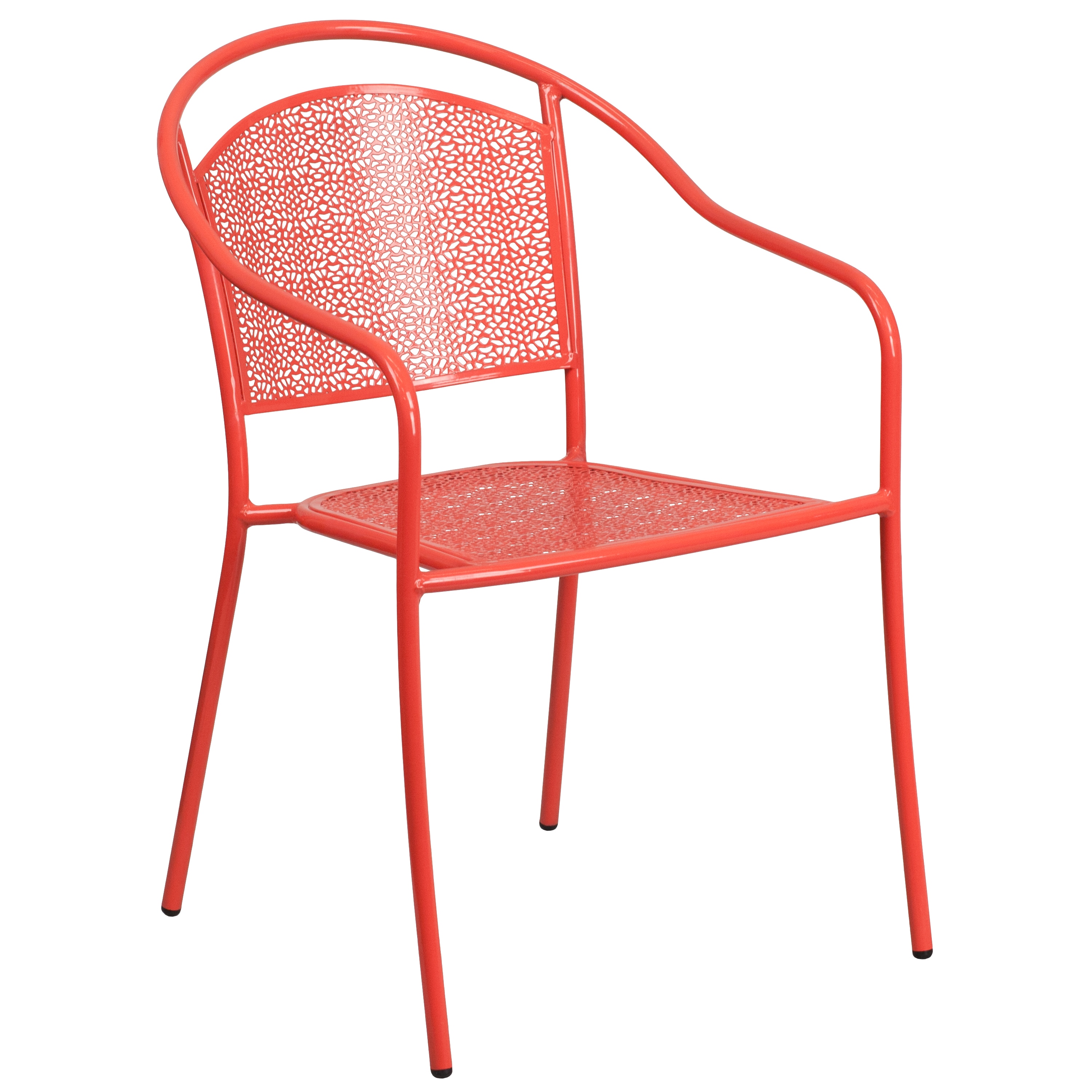Emma + Oliver - Commercial Grade Coral Indoor-Outdoor Steel Patio Arm Chair with Round Back