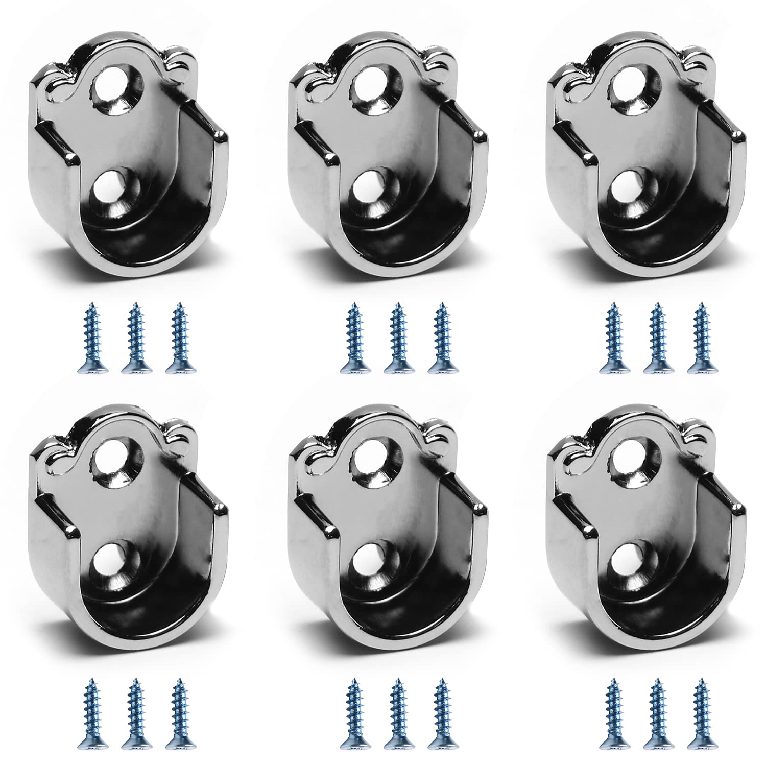 Aoibox  6pcs Zinc Alloy Closet Rod Sockets U Shaped 0 75 Inch Diameter Wardrobe Bracket Holder Flange End Supports for Shower Curtain Rod Clothes