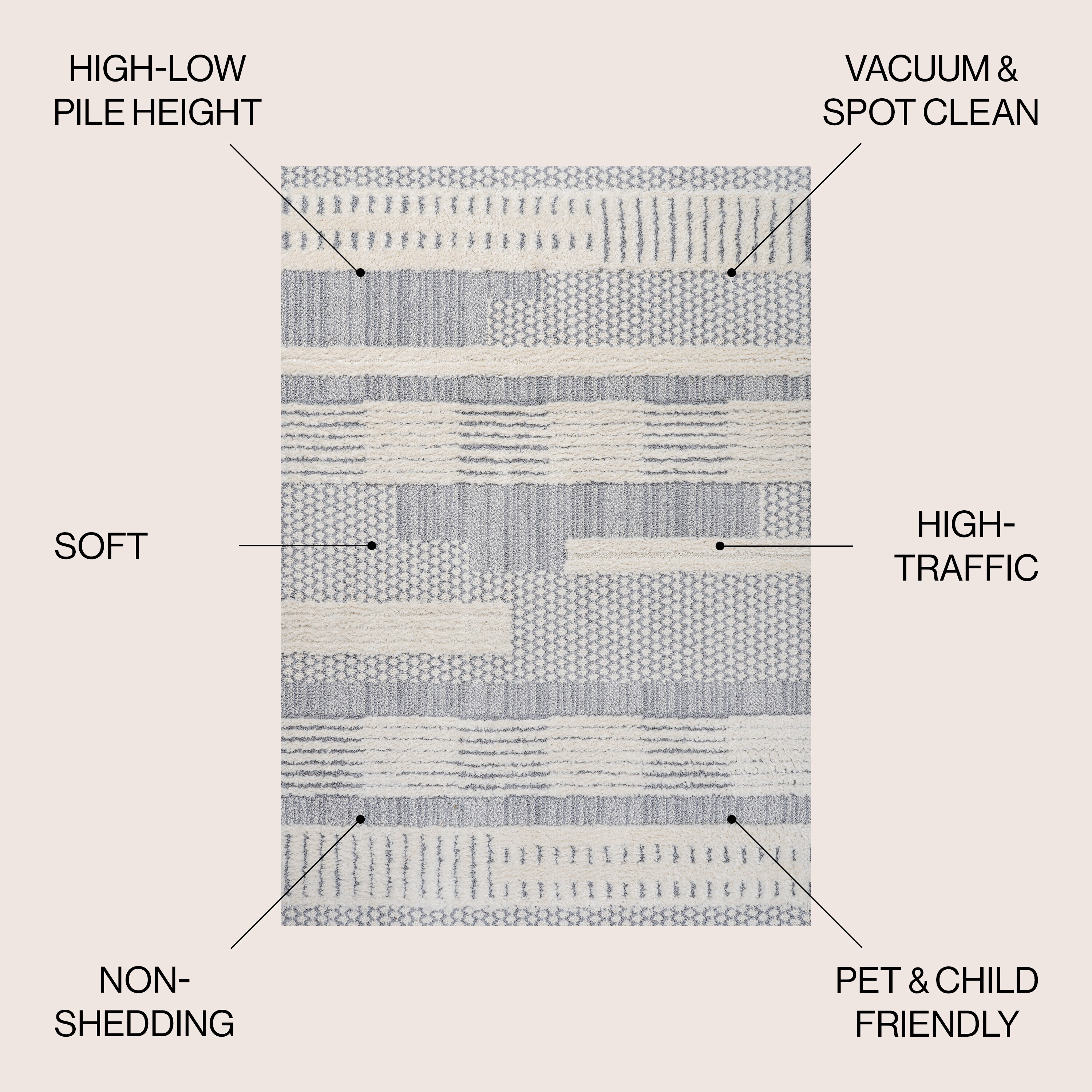 Scandinavian-Inspired Geometric Gray 5' x 8' Synthetic Area Rug