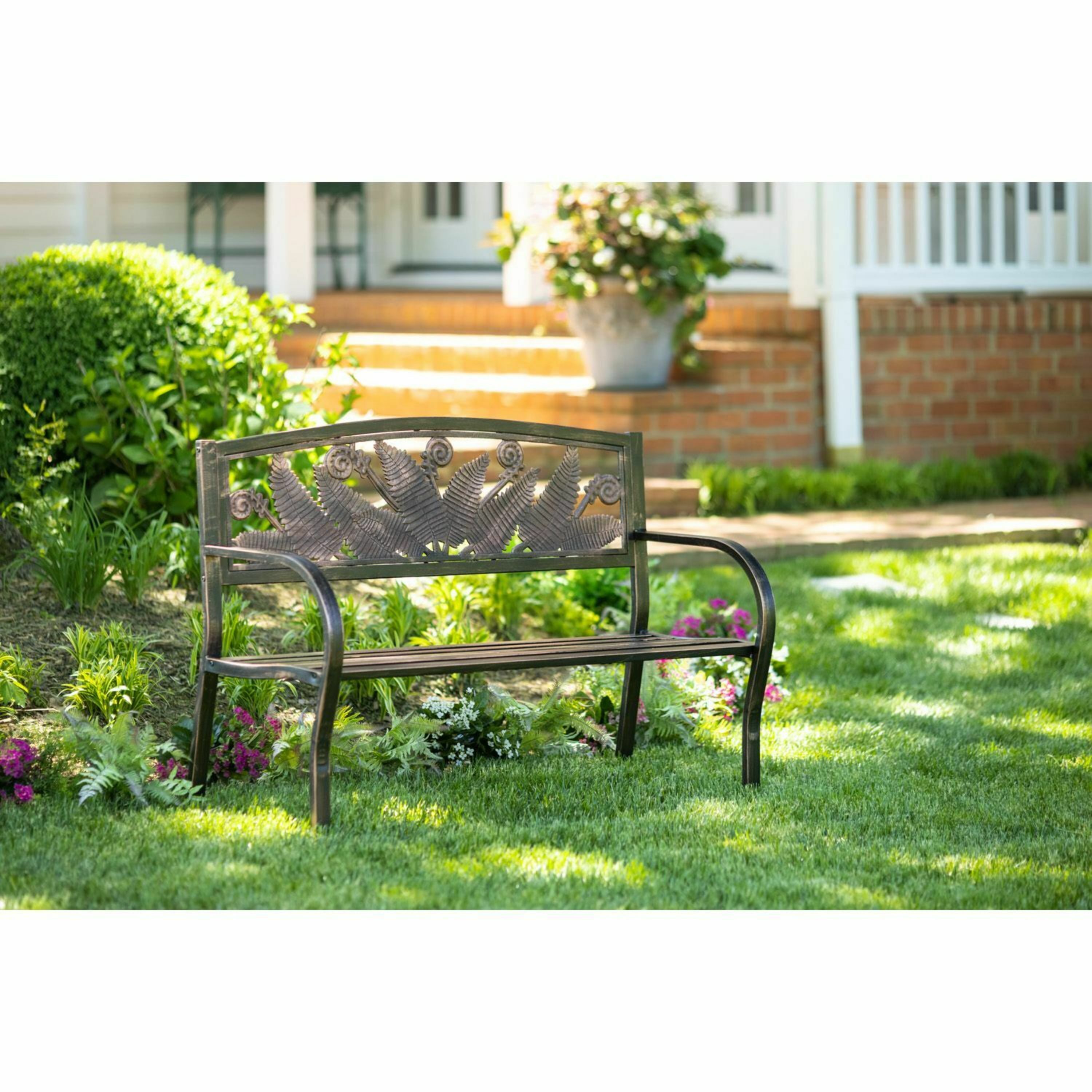 Clihome Outdoor Bench 41-in W x 34.5-in H Dark Wicker Steel Garden