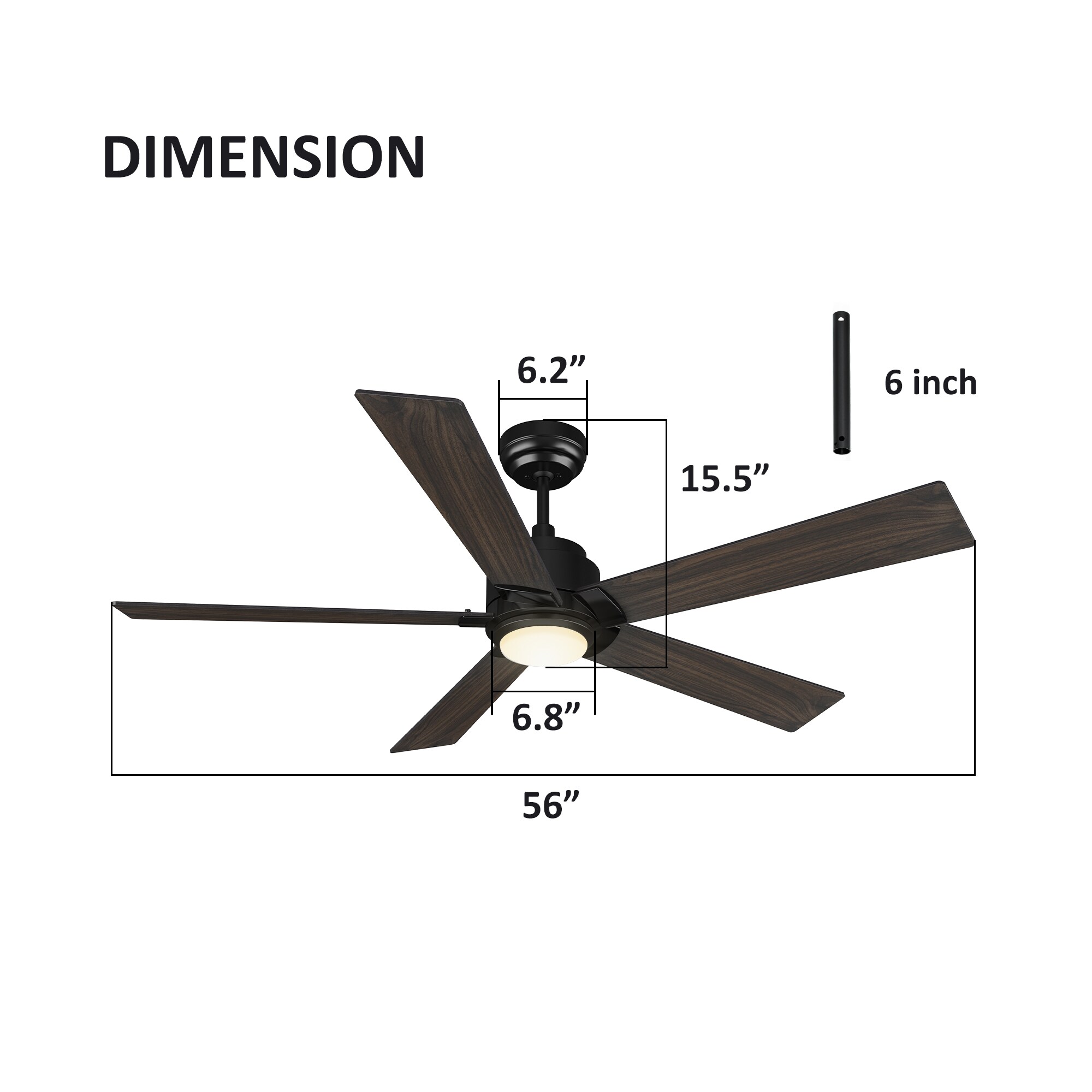 CARRO USA Aspen 56-in Black Indoor/Outdoor Smart Ceiling Fan with Light ...