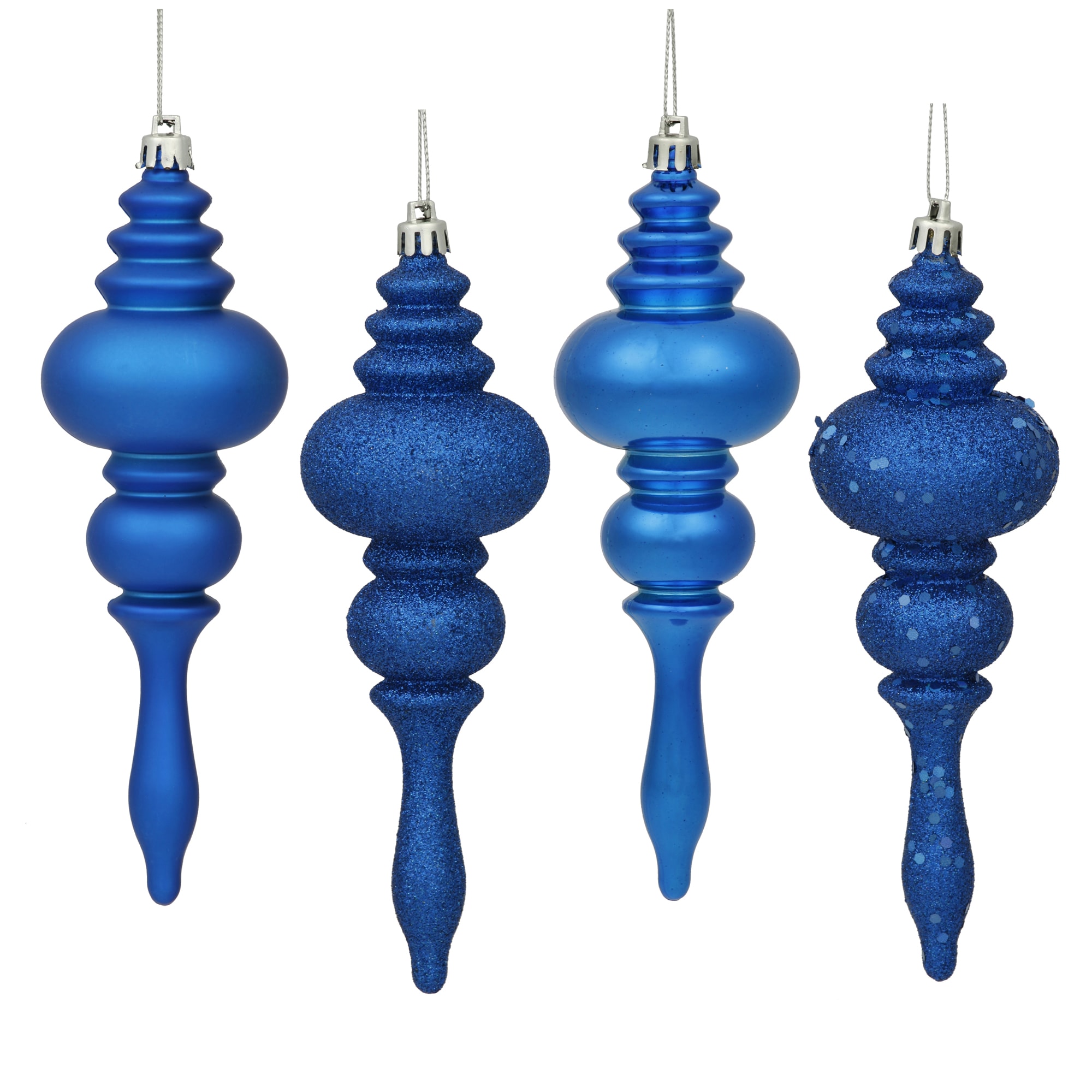 Vickerman 8-Pack Blue Finial Standard Indoor Ornament Set Shatterproof ...