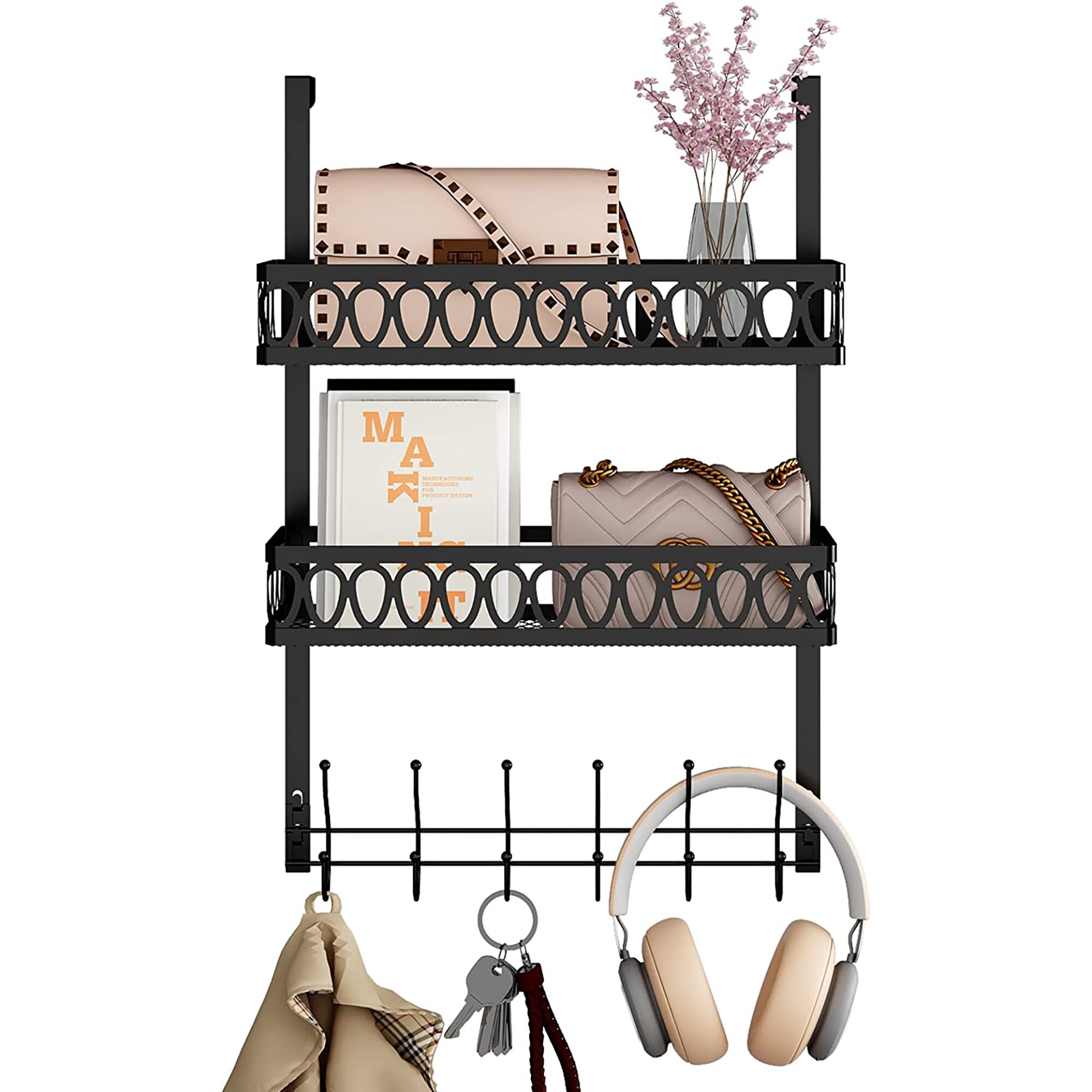 Miki Shinly SLB-0788-06QI 15.91-in L x 1.93-in D x 22.8-in H Black Metal Rectangular Shelf kit 2 Decorative Shelves