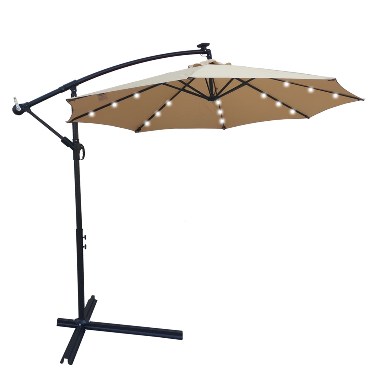SINOFURN SYA810047RD 10-Feet Steel Tan Cantilever Patio Umbrella with Lights and