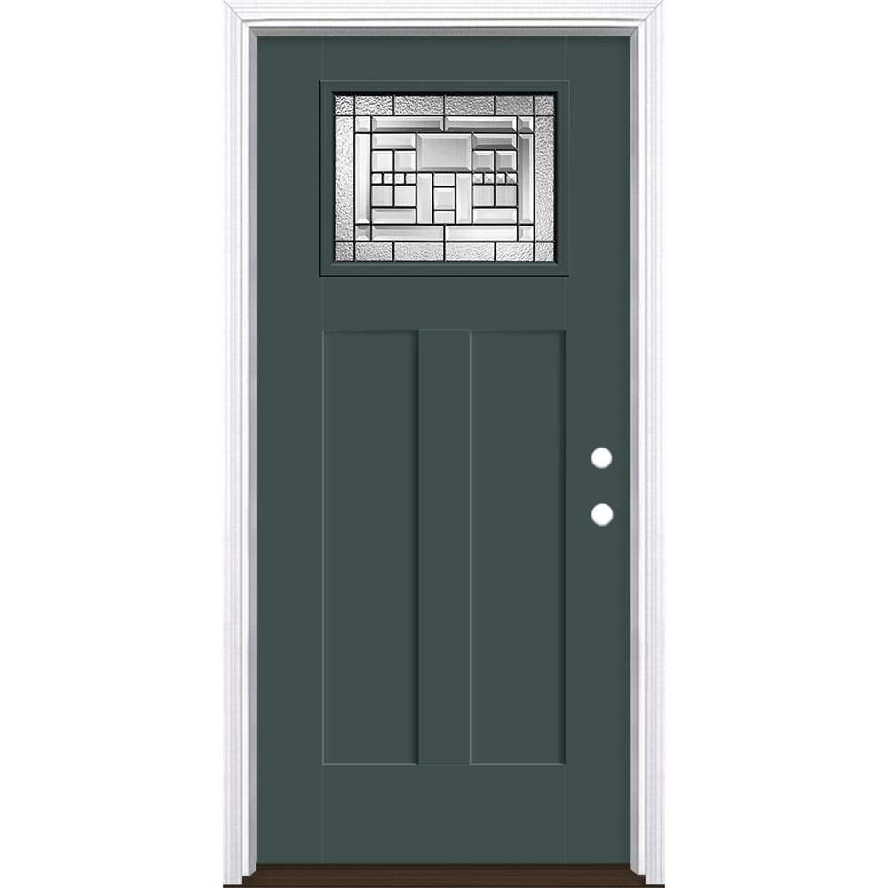 Masonite 3421415 Naples 36-in x 80-in x 4-9/16-in Fiberglass Craftsman Left-hand inswing Evergreen Painted Prehung Front Door with Brickmould Insulating core